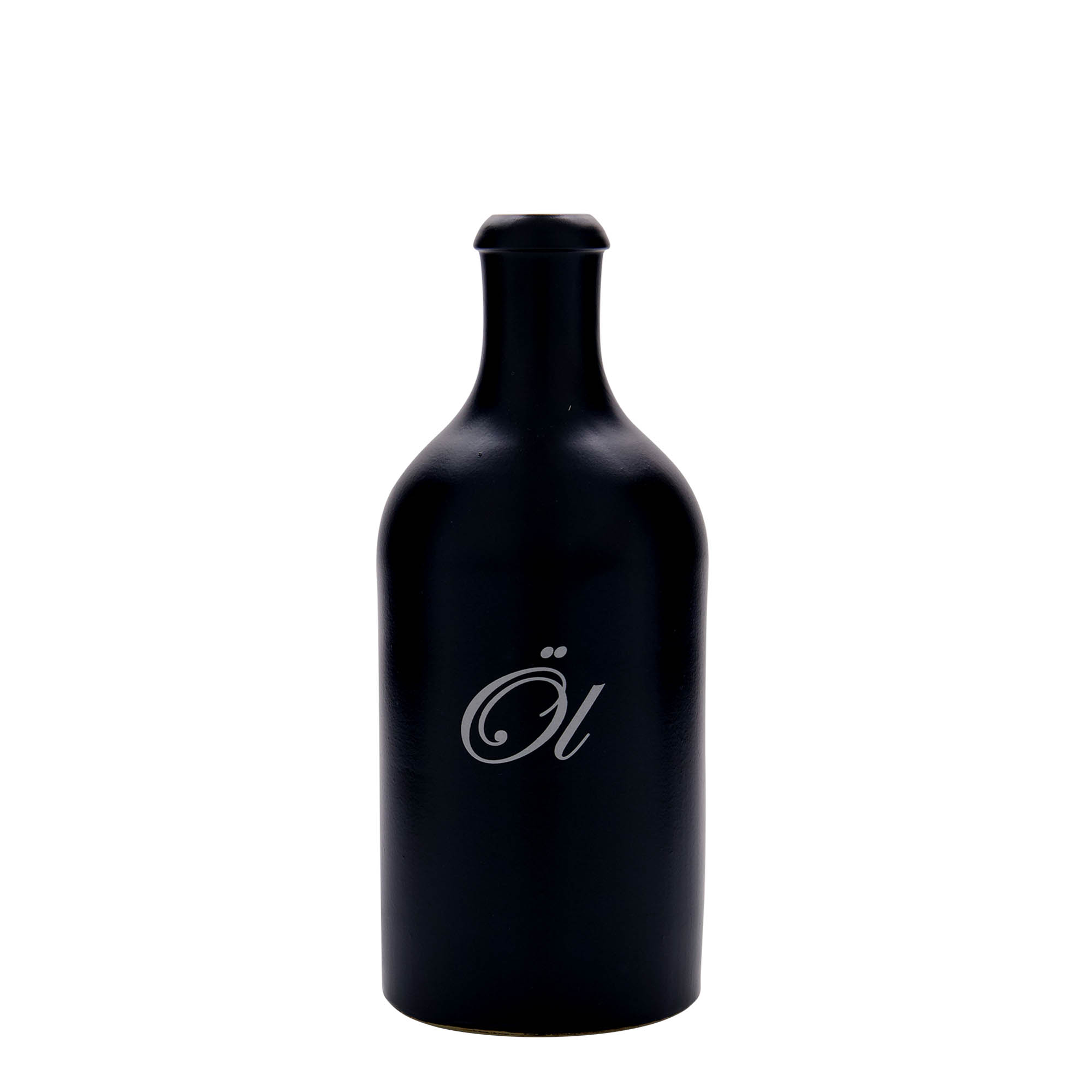 500 ml Tonkrug, Motiv: Öl, Steinzeug, schwarz, Mündung: Kork 500 ml Tonkrug, Motiv: Öl, Steinzeug, schwarz, Mündung: Kork