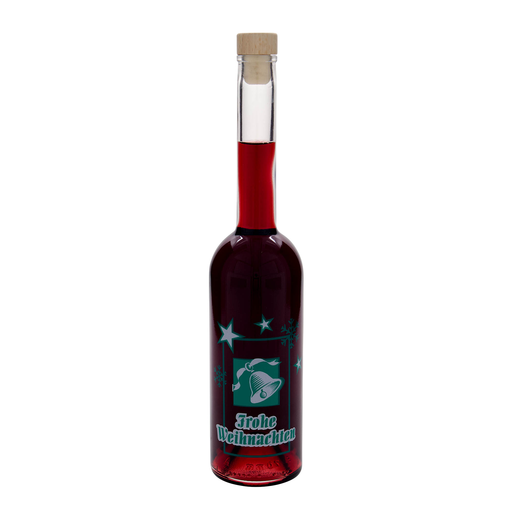500 ml Glasflasche 'Opera', Motiv: Frohe Weihnachten, Mündung: Kork