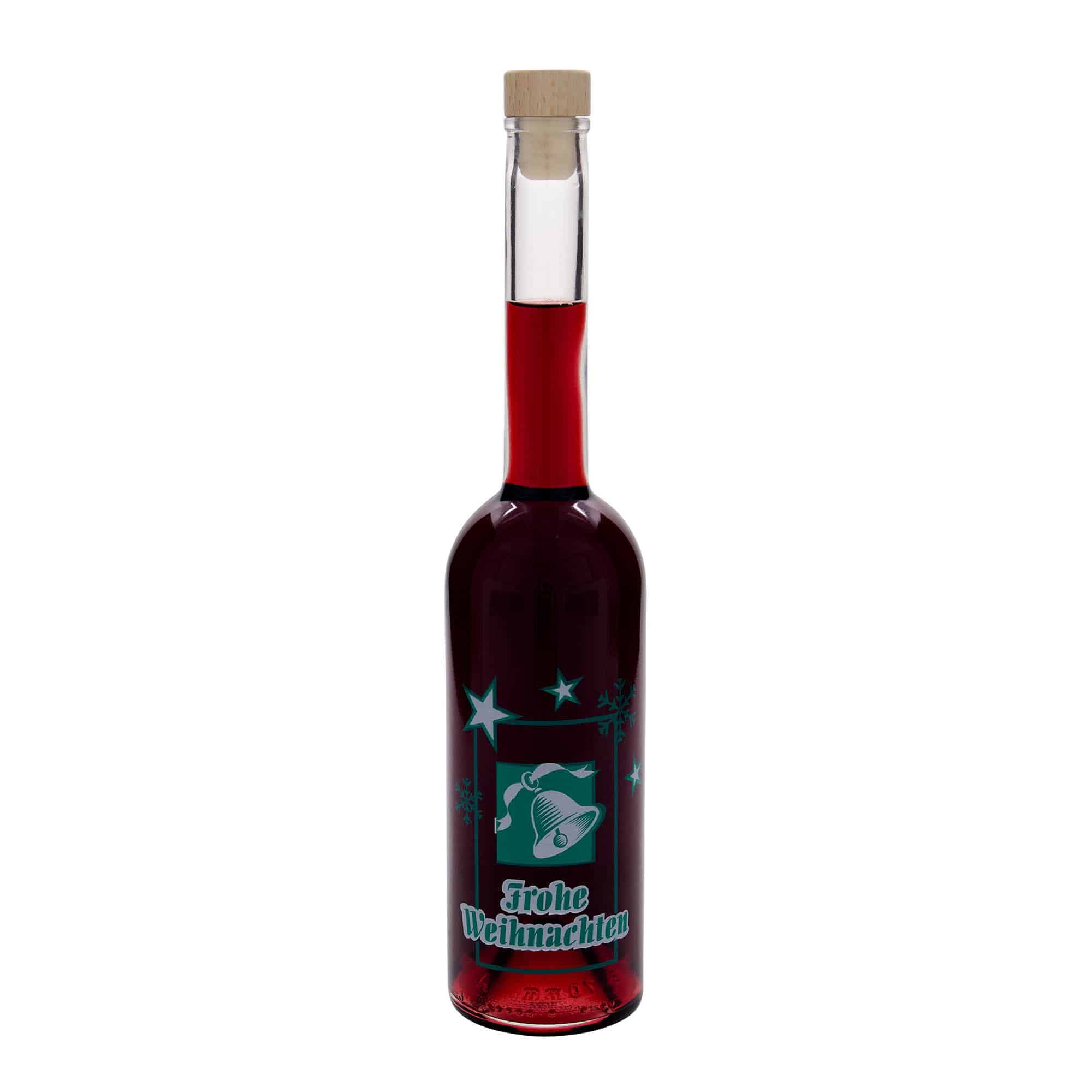 500 ml Glasflasche „Opera“, Motiv: Frohe Weihnachten, Mündung: Kork