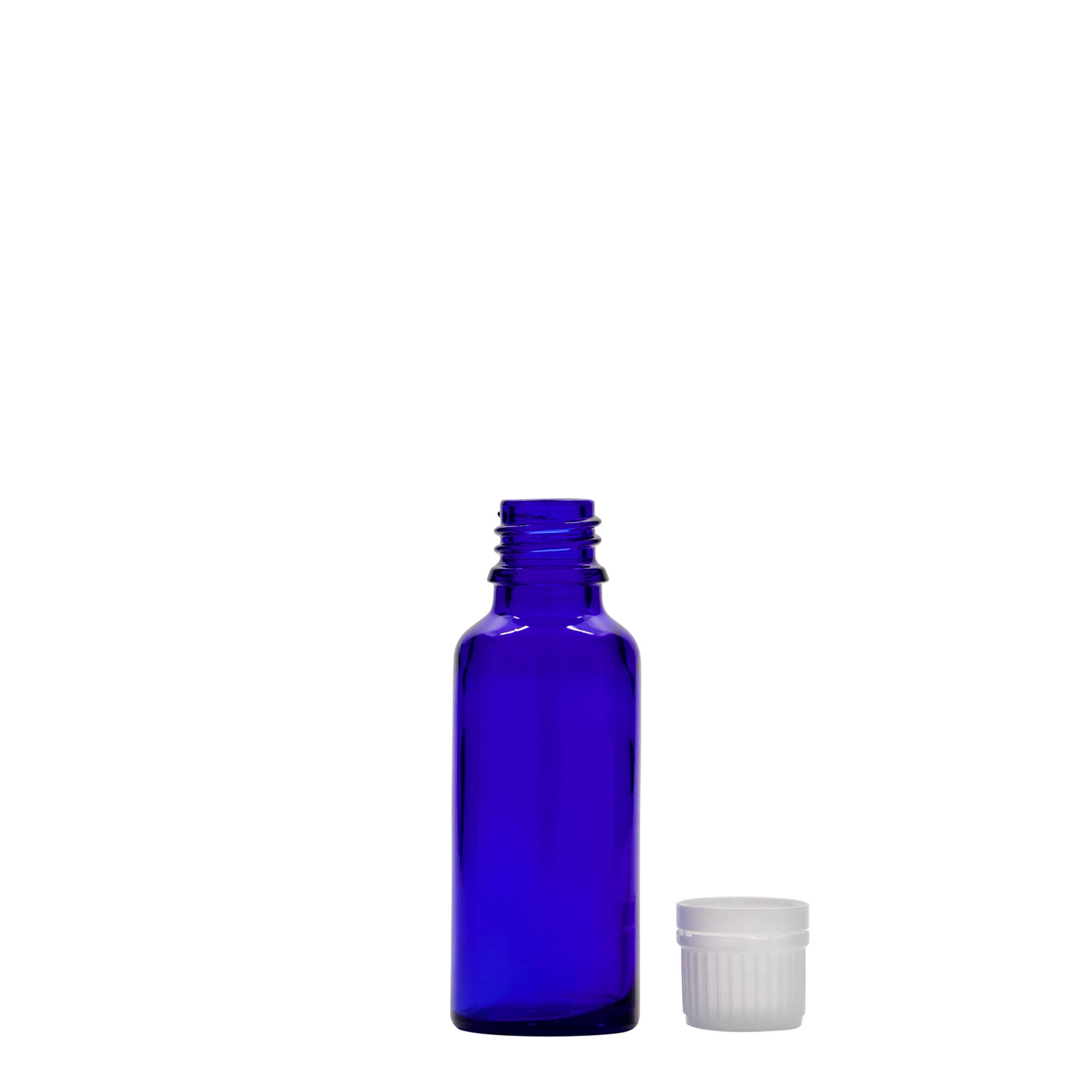 30 ml Medizinflasche, Glas, royalblau, Mündung: DIN 18 30 ml Medizinflasche, Glas, royalblau, Mündung: DIN 18