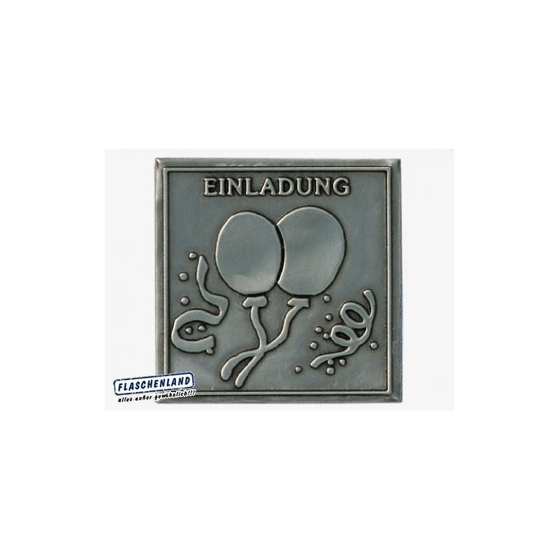 Zinnetikett 'Einladung', quadratisch, Metall, silber Zinnetikett 'Einladung', quadratisch, Metall, silber