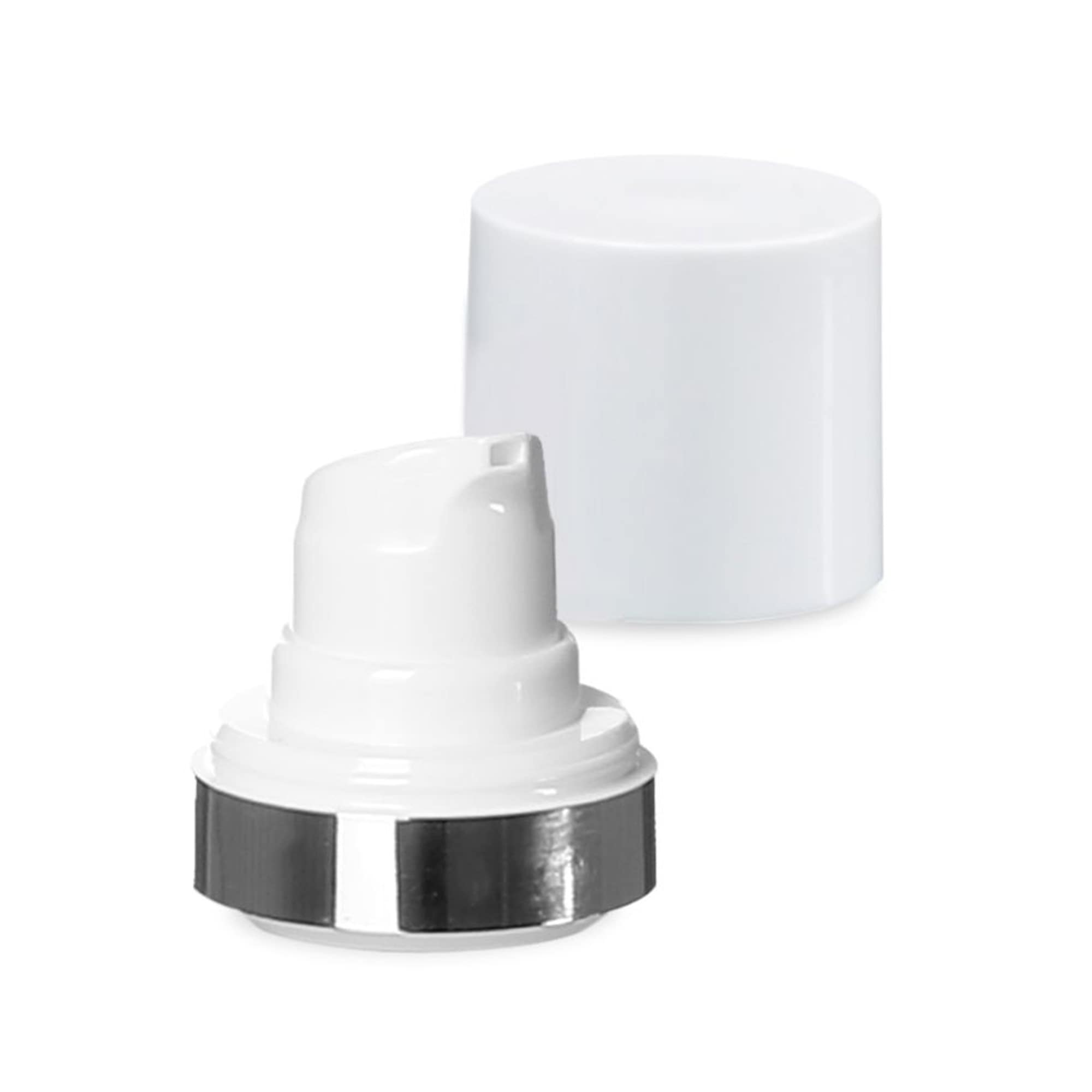 Airless Kopf Micro Silberrand + weiß, glänzende Steckkappe