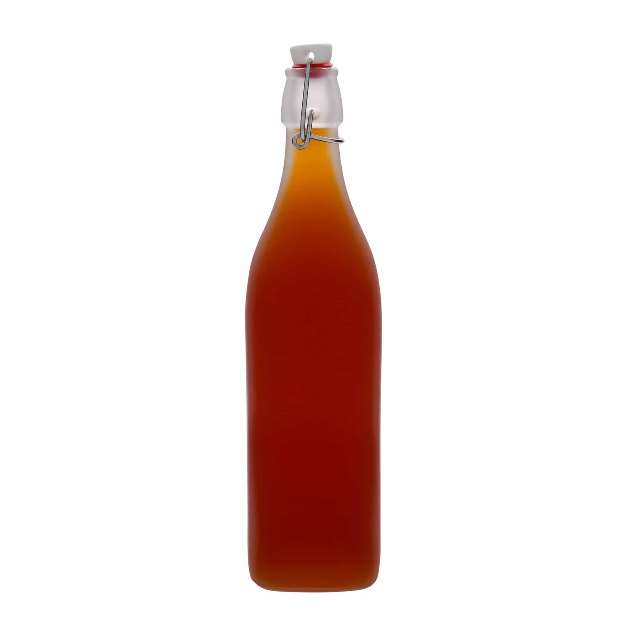1.000 ml Glasflasche „Swing“, quadratisch, geeist, Mündung: Bügelverschluss