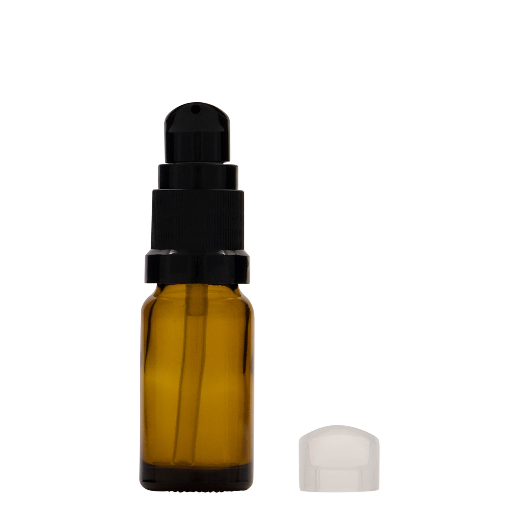 10 ml Medizinflasche mit Lotionspumpe, Glas, braun, Mündung: DIN 18 10 ml Medizinflasche mit Lotionspumpe, Glas, braun, Mündung: DIN 18
