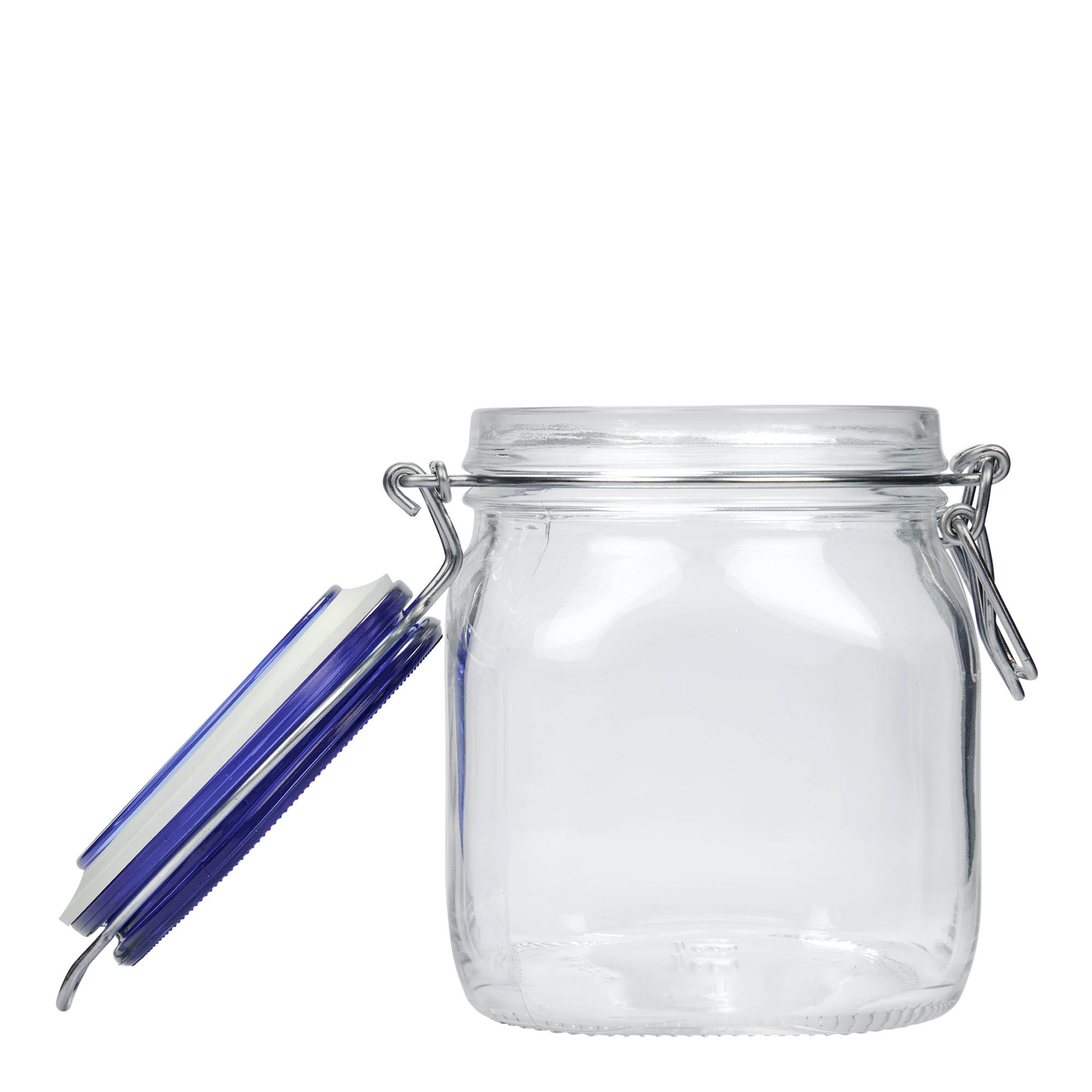 750 ml Drahtbügelglas „Fido“ Blue Top, quadratisch, Mündung: Drahtbügelverschluss