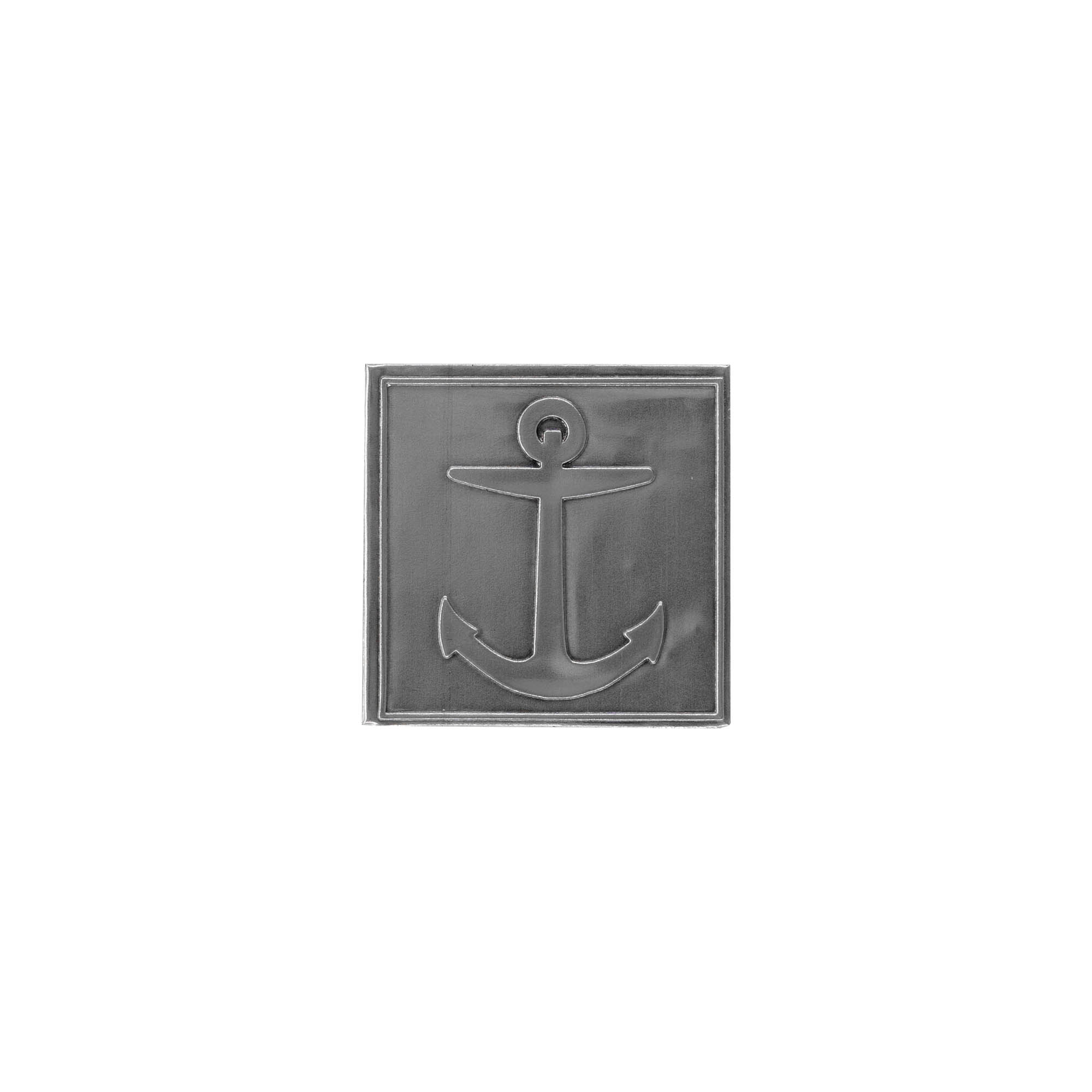 Zinnetikett „Anker“, quadratisch, Metall, silber