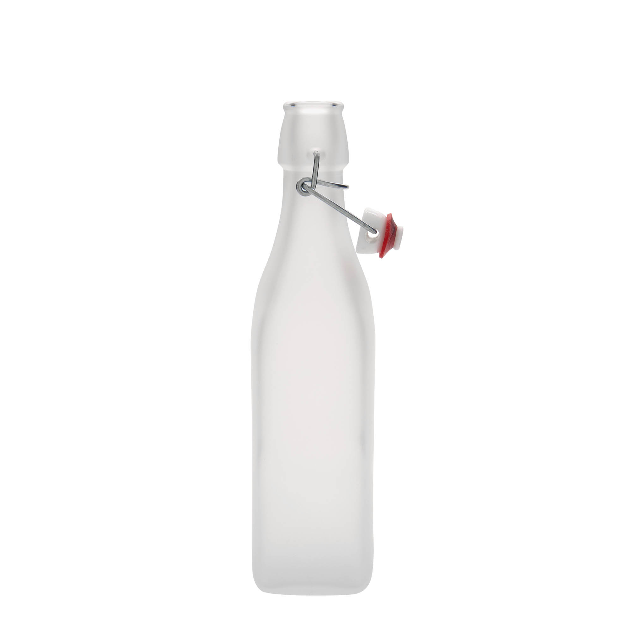 500 ml Glasflasche „Swing“, quadratisch, weiß, Mündung: Bügelverschluss