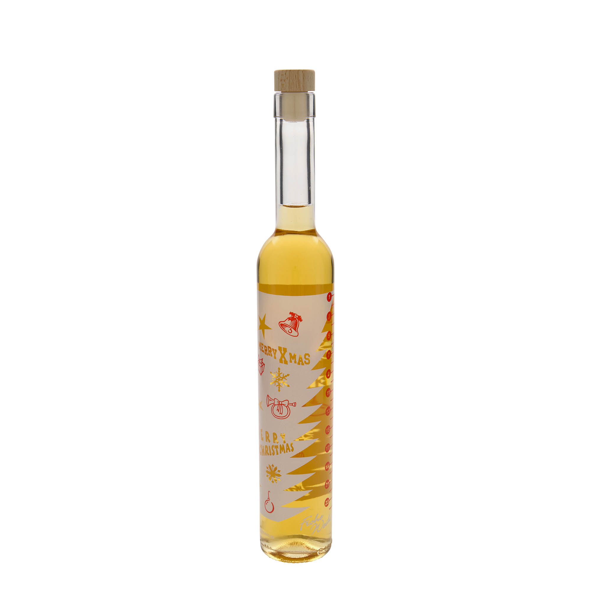 500 ml Glasflasche Maximo bedruckt 'Adventskalender', Mündung: Kork 500 ml Glasflasche Maximo bedruckt 'Adventskalender', Mündung: Kork