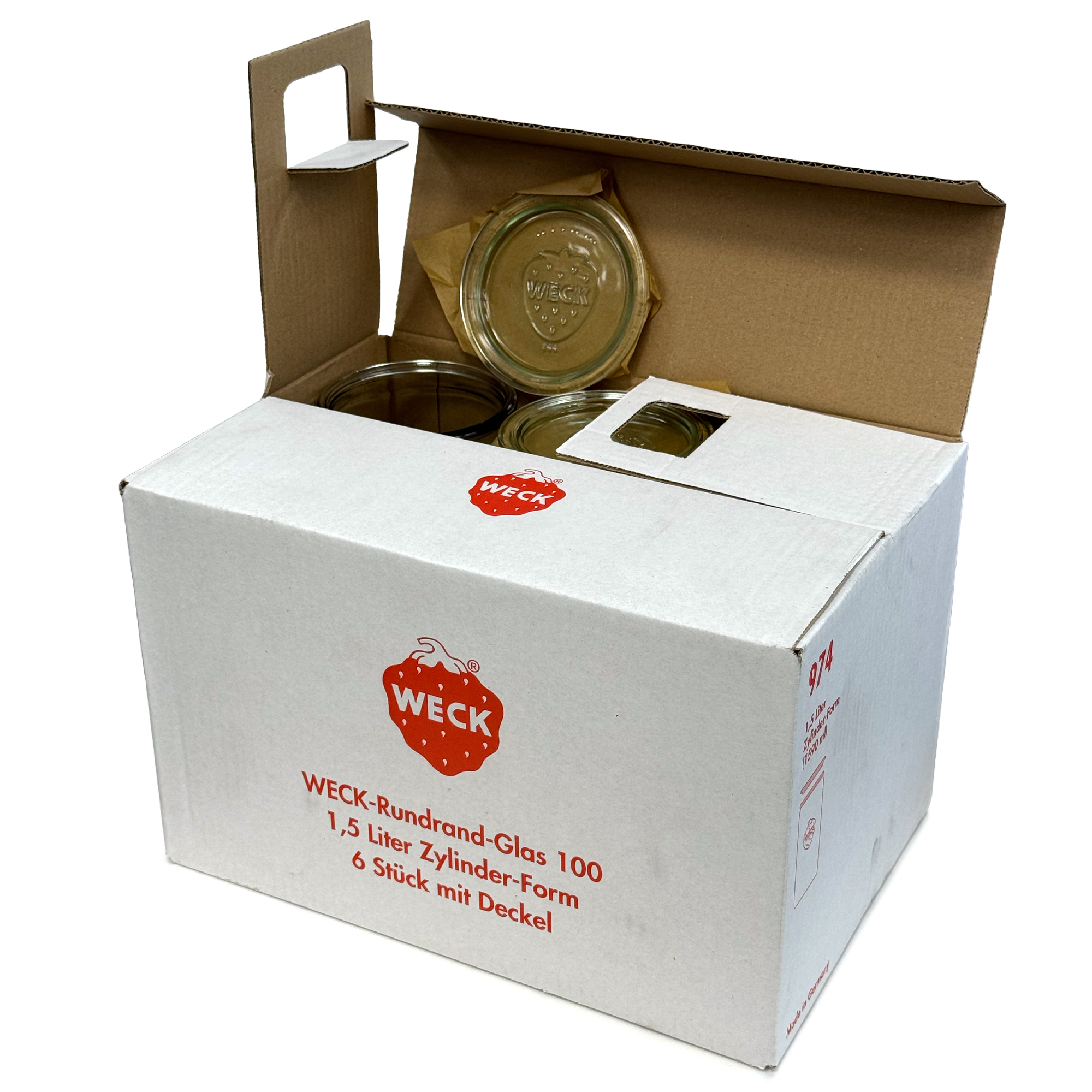 6x 1575 ml WECK-Zylinderglas mit Glasdeckel RR 100
