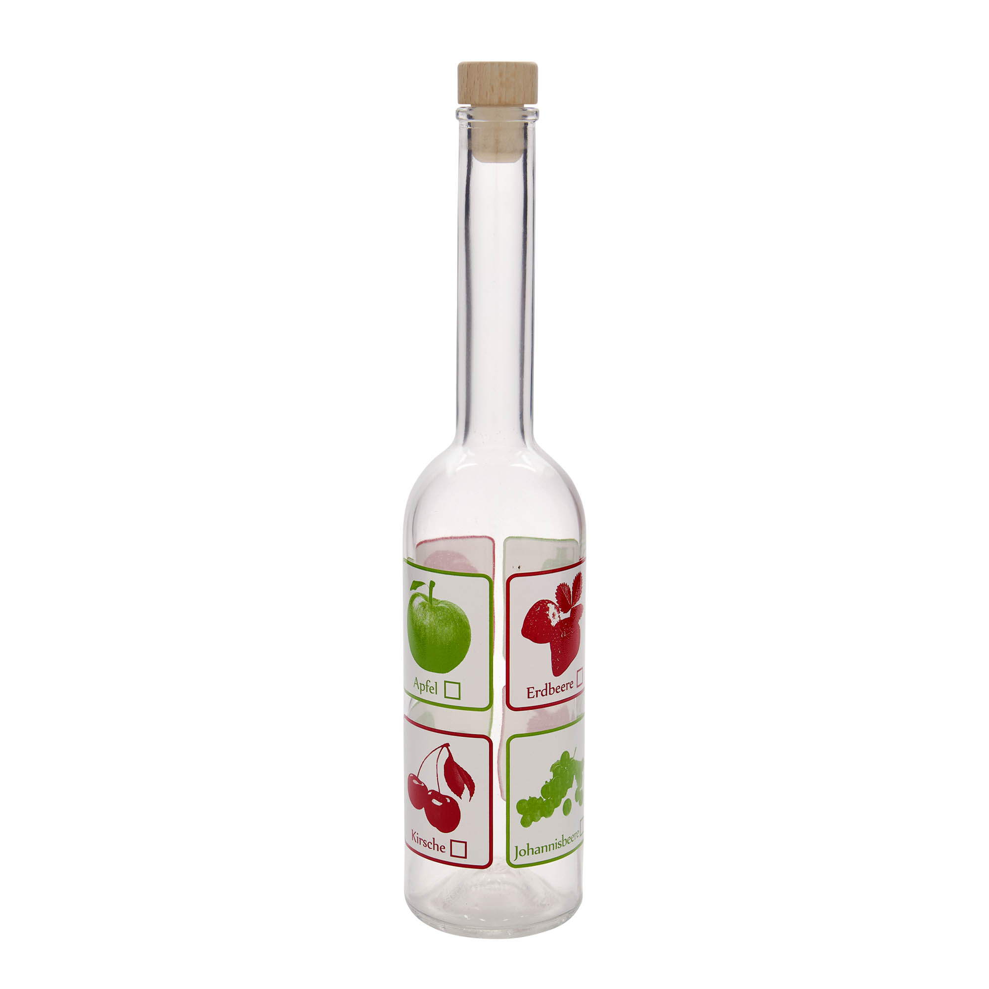 500 ml Glasflasche 'Opera', Motiv: Früchte, Mündung: Kork 500 ml Glasflasche 'Opera', Motiv: Früchte, Mündung: Kork