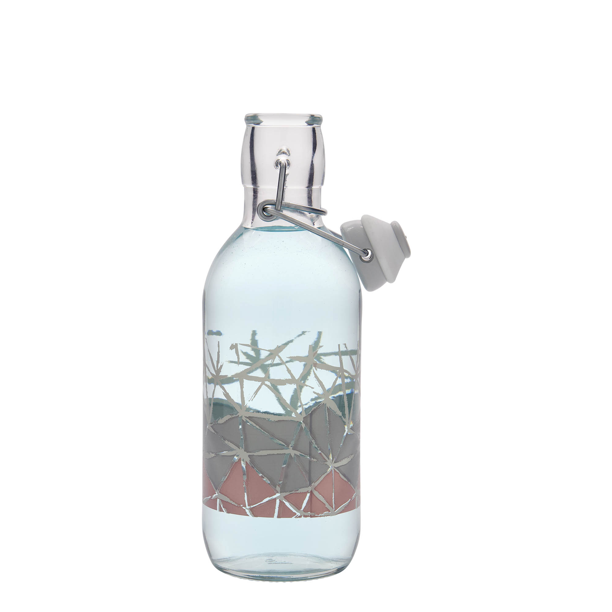 500 ml Glasflasche Emilia bedruckt 'Manolibera rosa', Mündung: Bügelverschluss 500 ml Glasflasche Emilia bedruckt 'Manolibera rosa', Mündung: Bügelverschluss