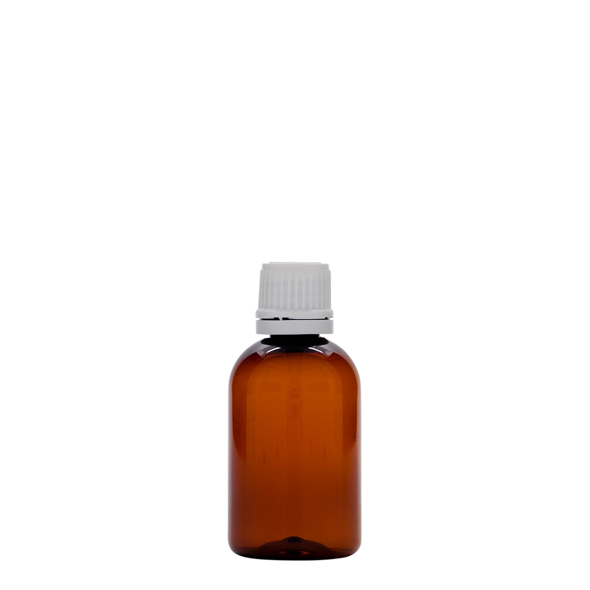 50 ml PET-Medizinflasche „Easy Living“, braun, Kunststoff, Mündung: DIN 18