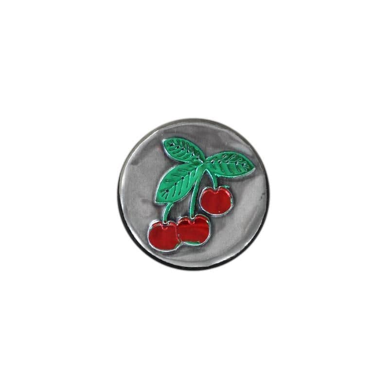 Zinnetikett 'Kirsche', rund, Metall, silber