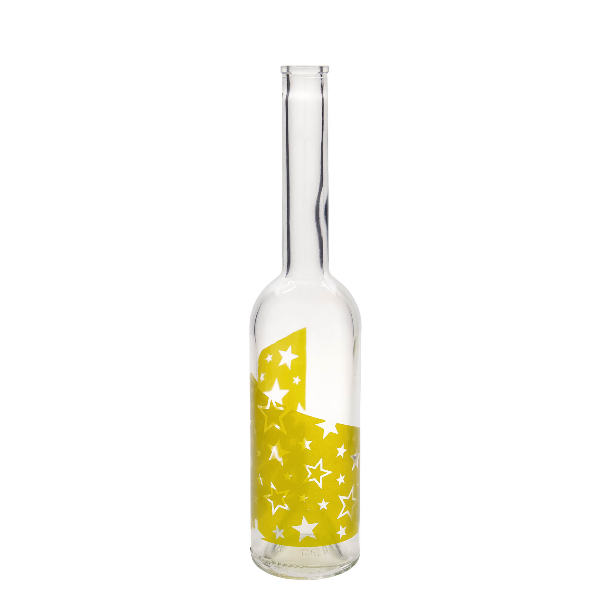 500 ml Glasflasche 'Opera', Motiv: Goldsterne, Mündung: Kork 500 ml Glasflasche 'Opera', Motiv: Goldsterne, Mündung: Kork