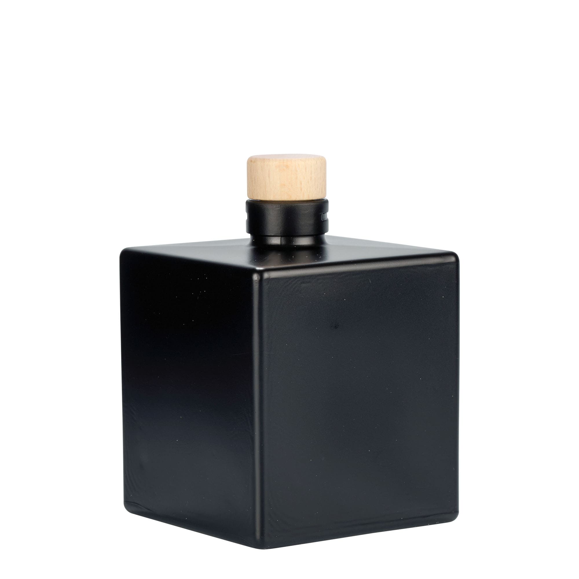 500 ml Glasflasche 'Cube', quadratisch, schwarz, Mündung: Kork