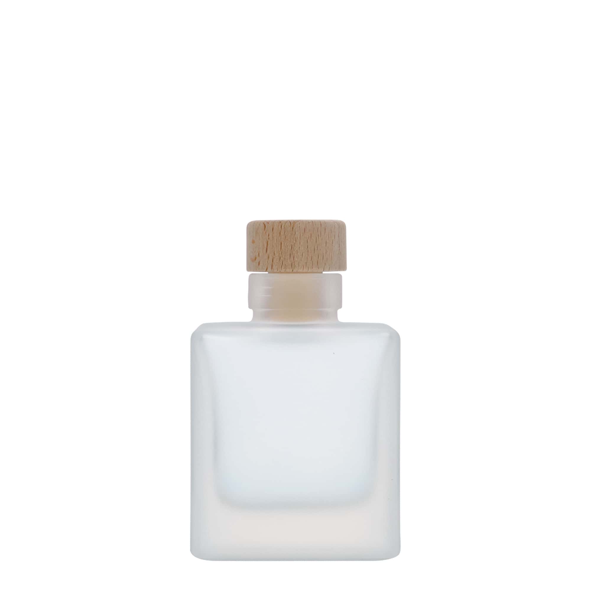 100 ml Glasflasche „Cube“, quadratisch, geeist, Mündung: Kork