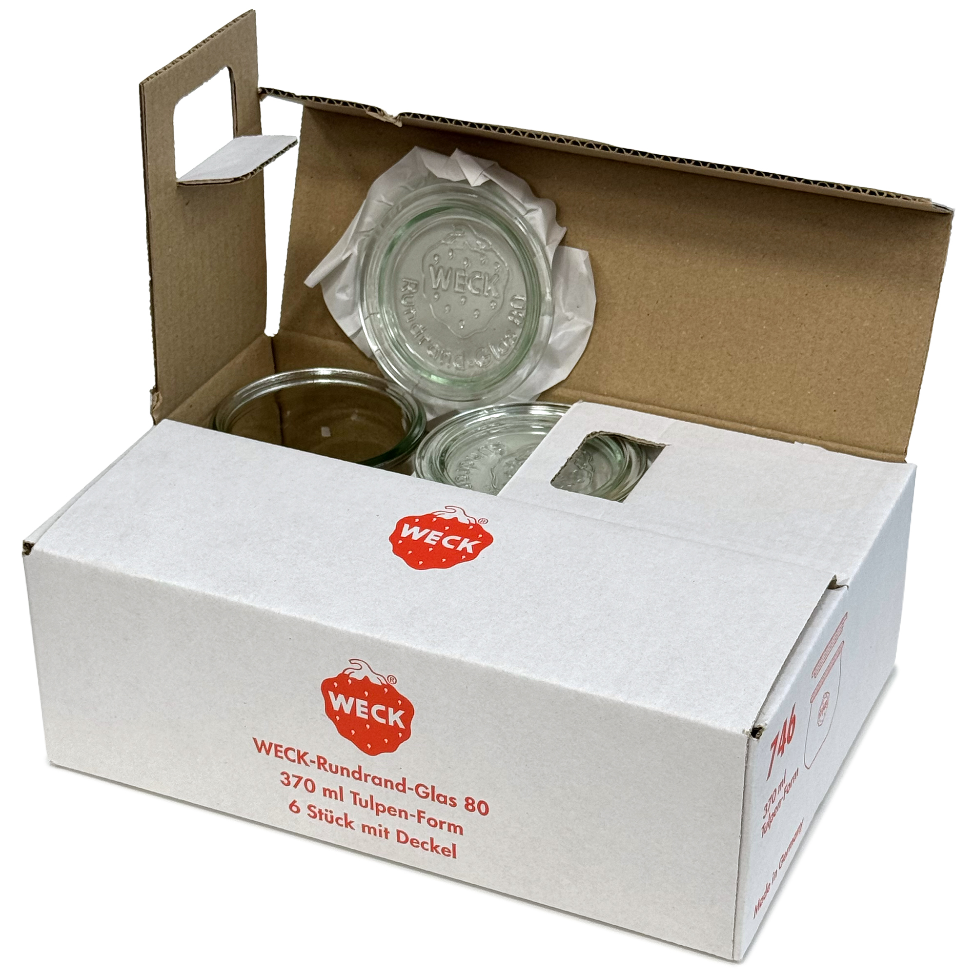 6x 370 ml WECK-Tulpenglas mit Glasdeckel RR 80