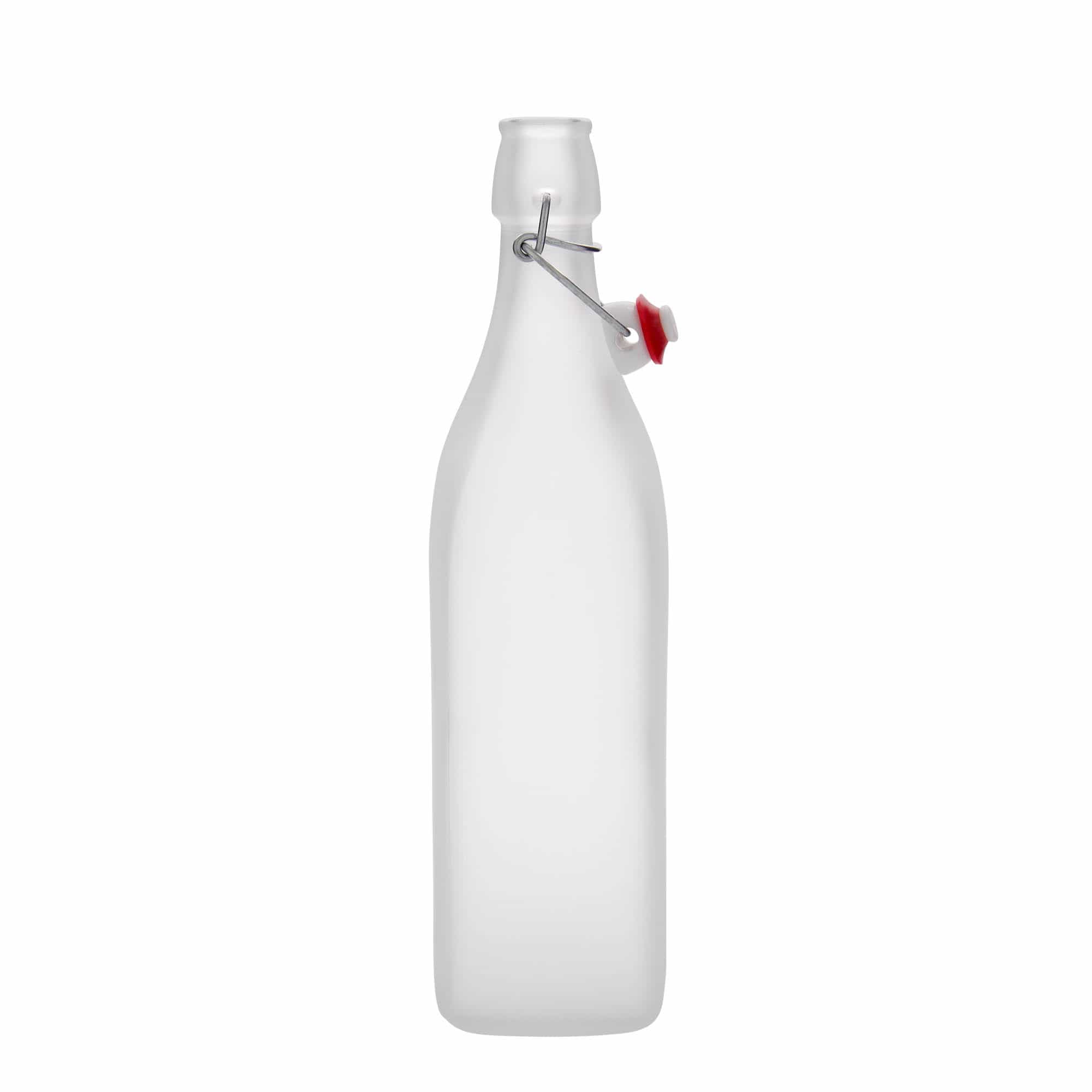 1.000 ml Glasflasche „Swing“, quadratisch, geeist, Mündung: Bügelverschluss