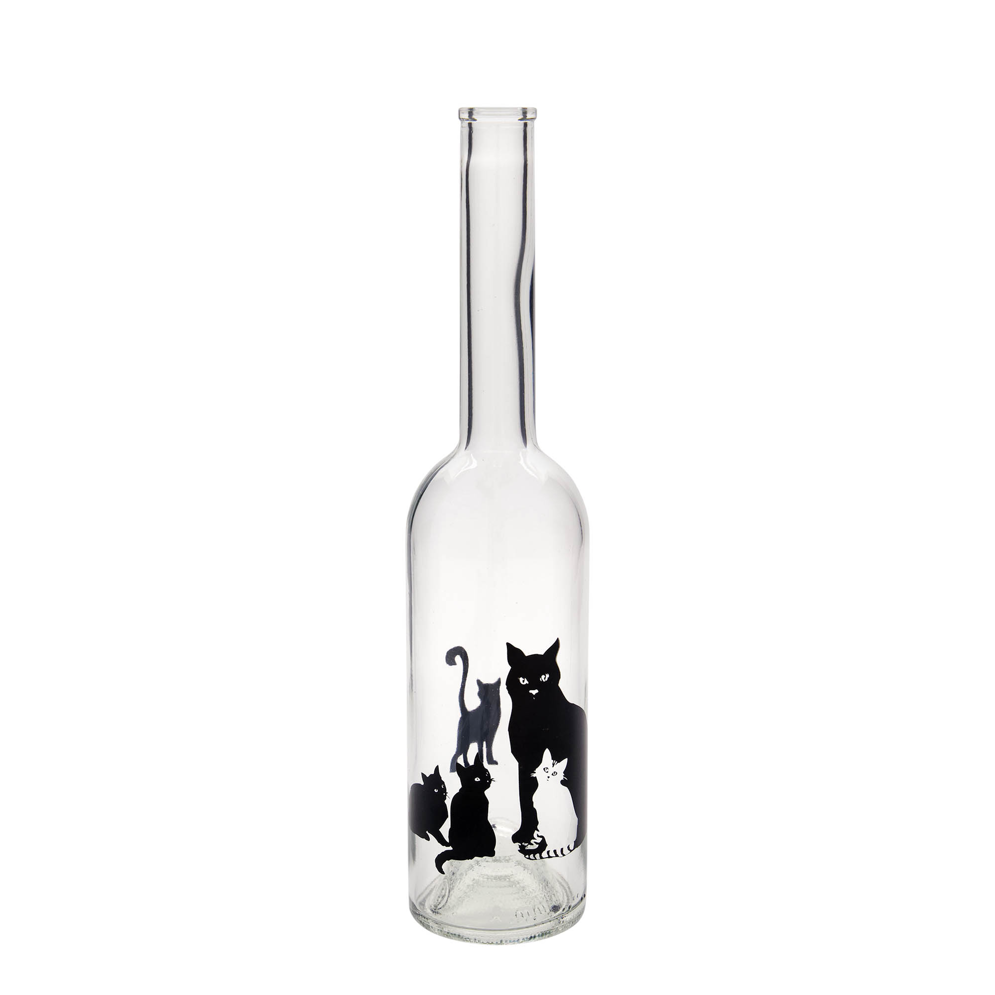 500 ml Glasflasche 'Opera', Motiv: Katzen, Mündung: Kork 500 ml Glasflasche 'Opera', Motiv: Katzen, Mündung: Kork