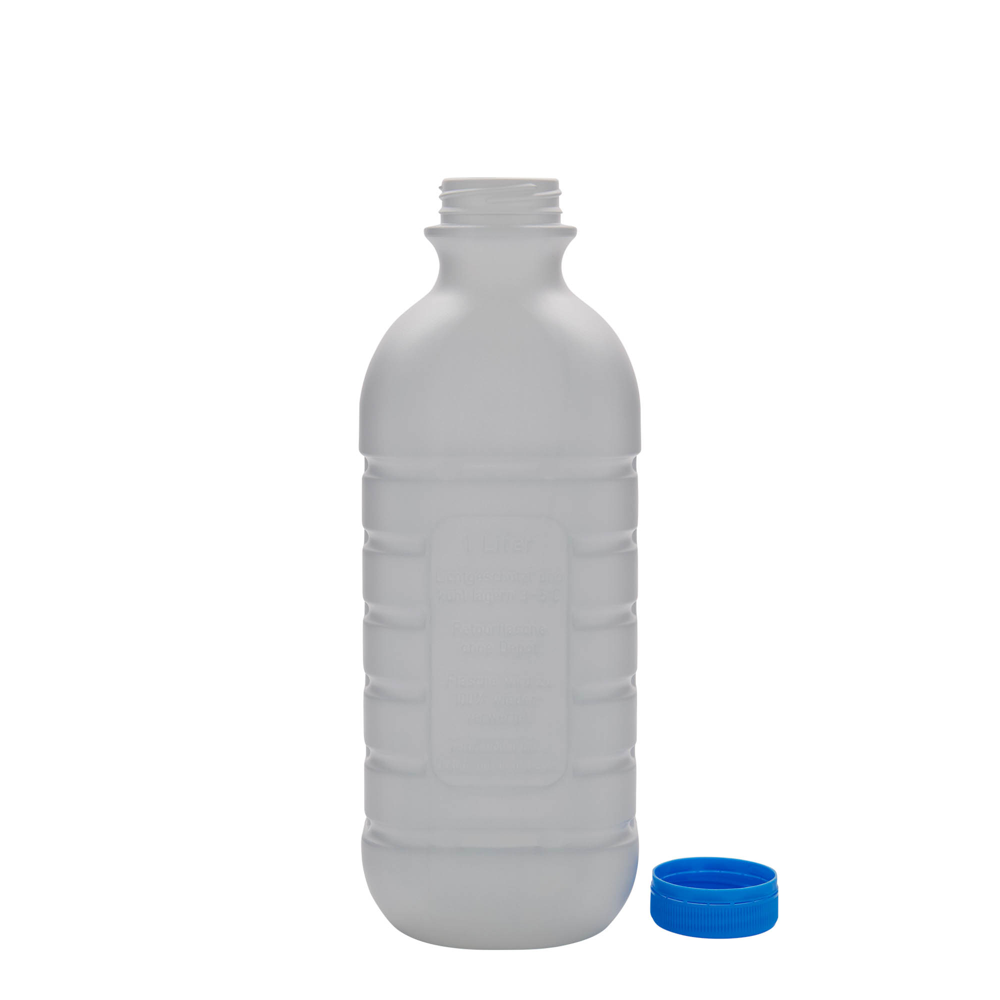 1.000 ml Milchflasche, rechteckig, HDPE-Kunststoff, weiß, Mündung: PEHD40