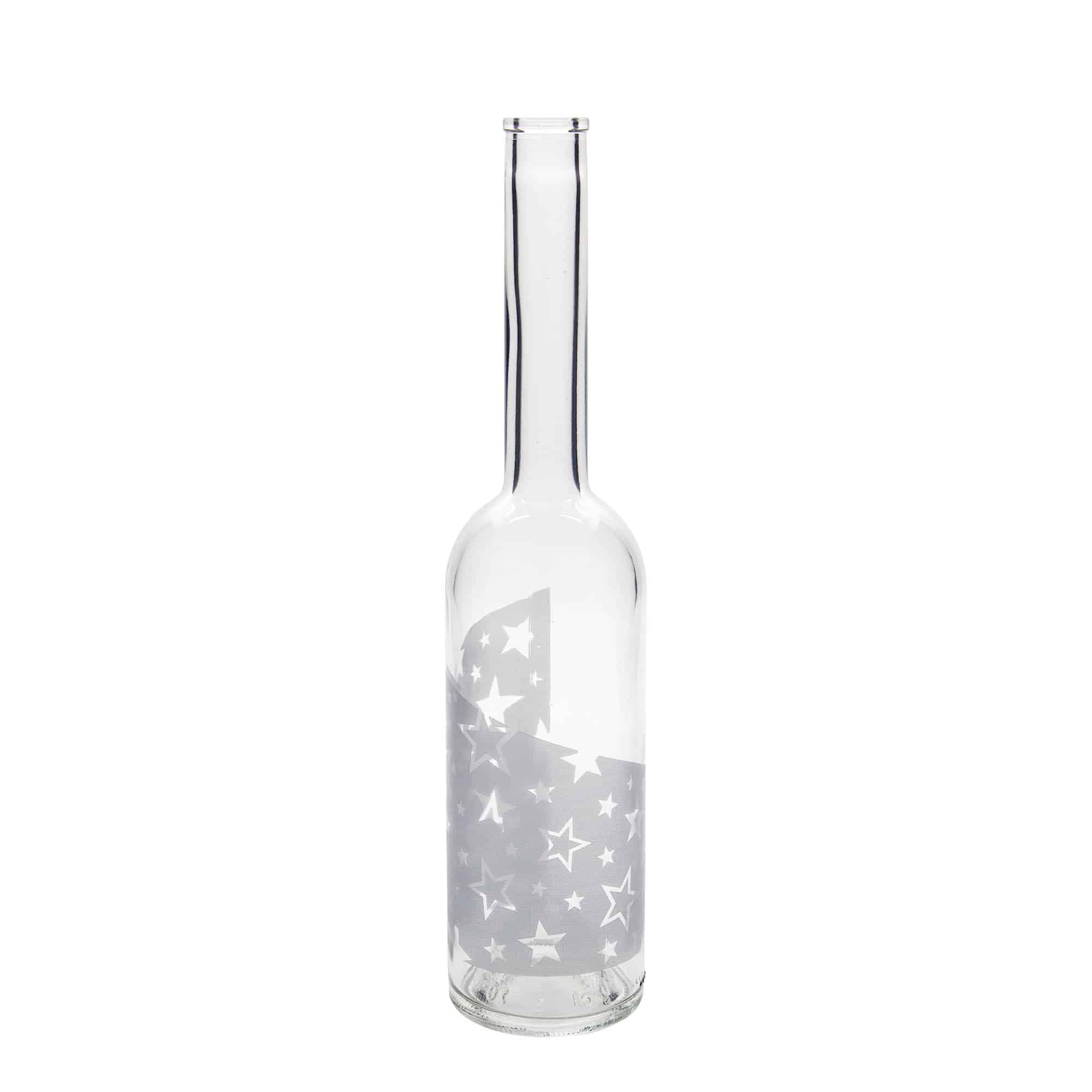 500 ml Glasflasche „Opera“, Motiv: Silbersterne, Mündung: Kork