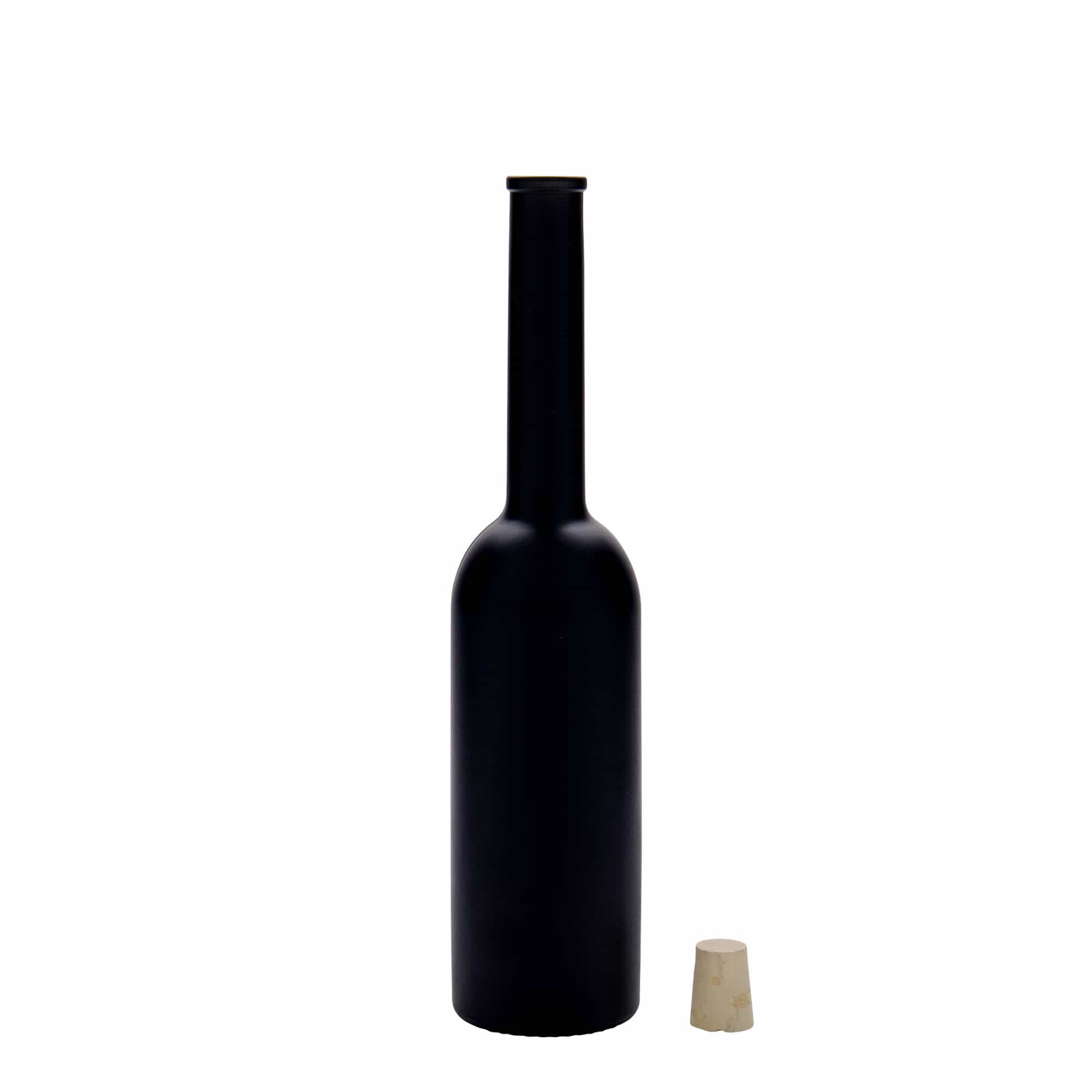 200 ml Glasflasche „Opera“, schwarz, Mündung: Kork