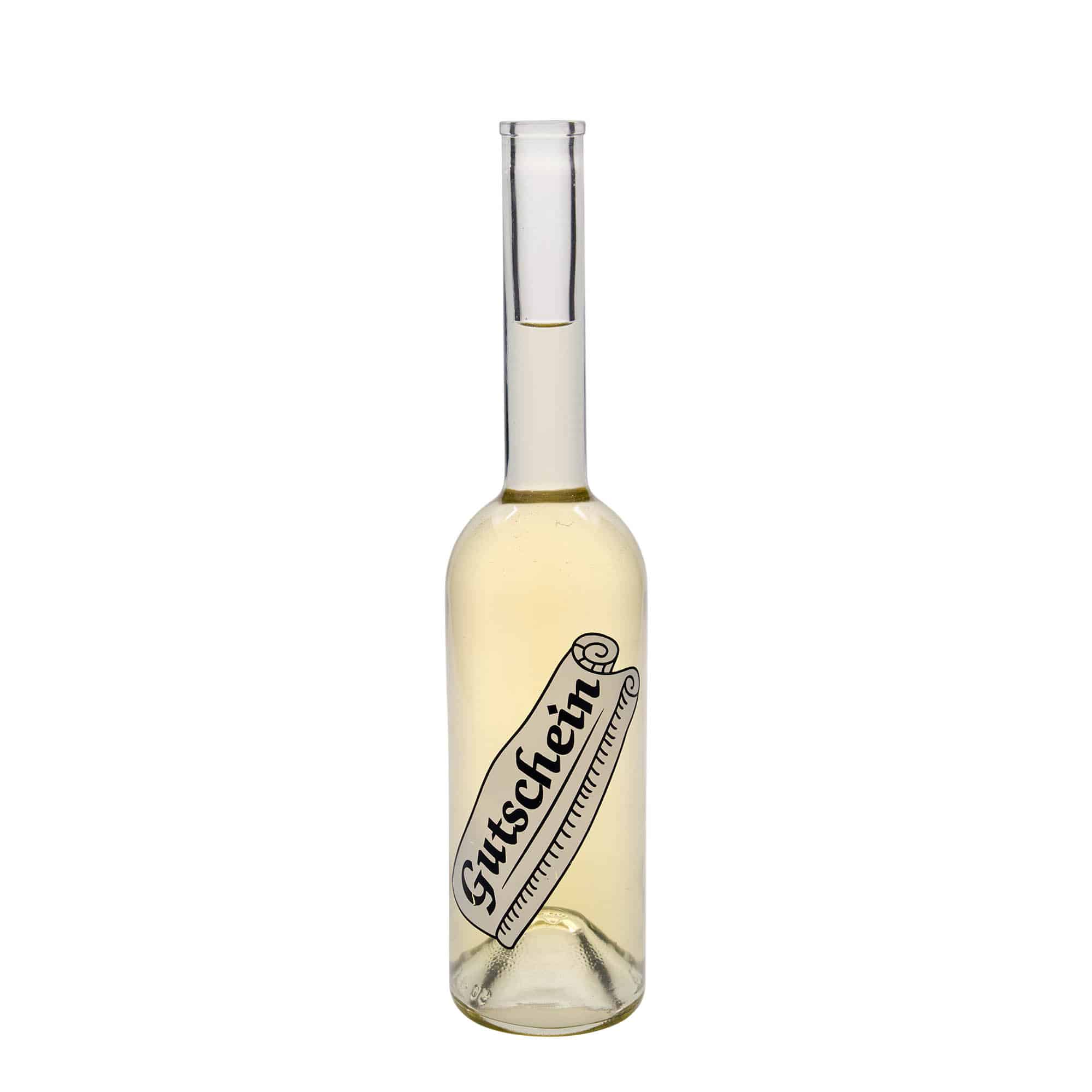 500 ml Glasflasche „Opera“, Motiv: Gutschein, Mündung: Kork