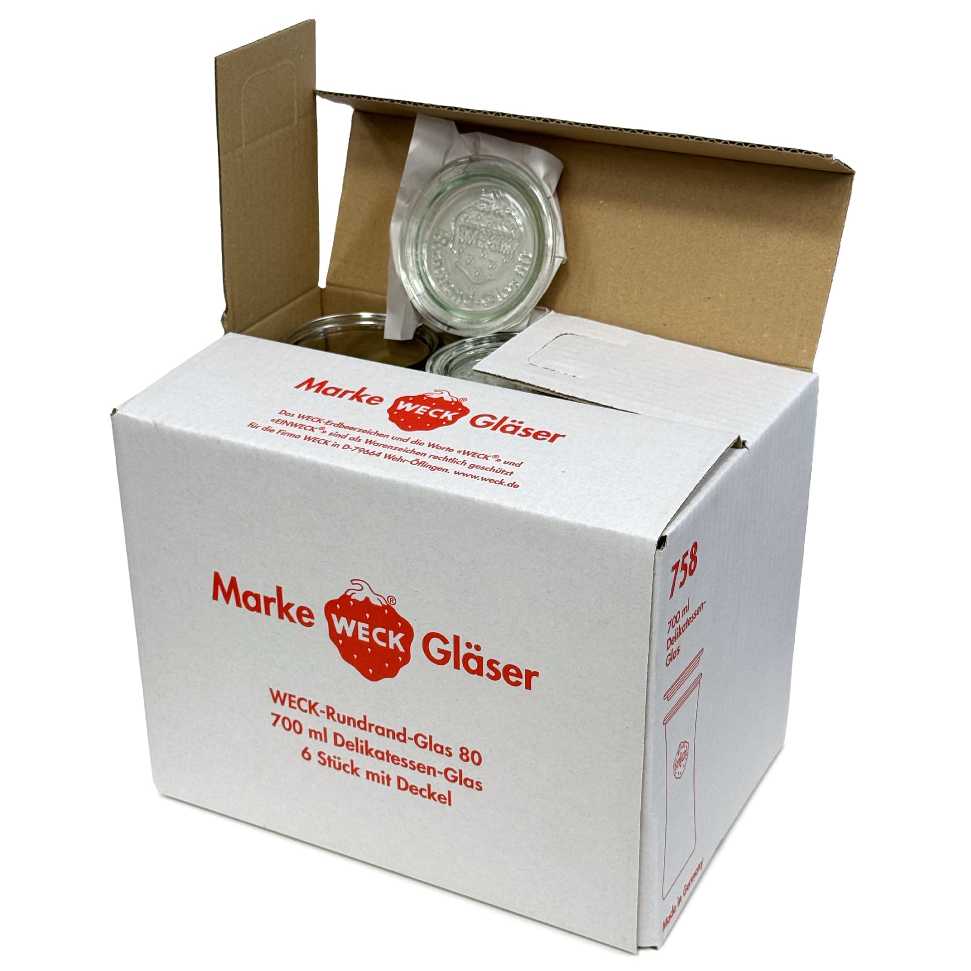 6x 730 ml WECK-Delikatessenglas mit Glasdeckel RR 80