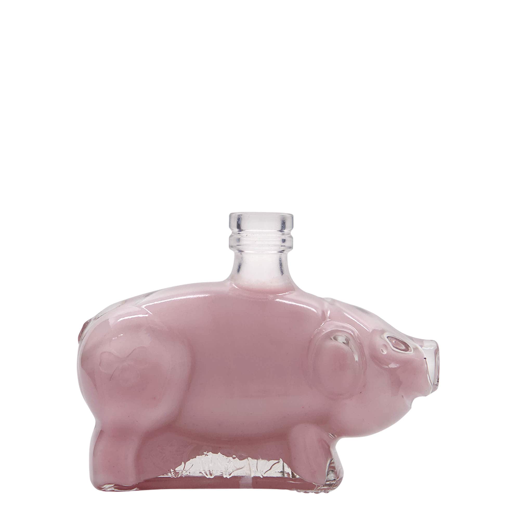 200 ml Glasflasche „Glücksschweinchen“, Mündung: Kork