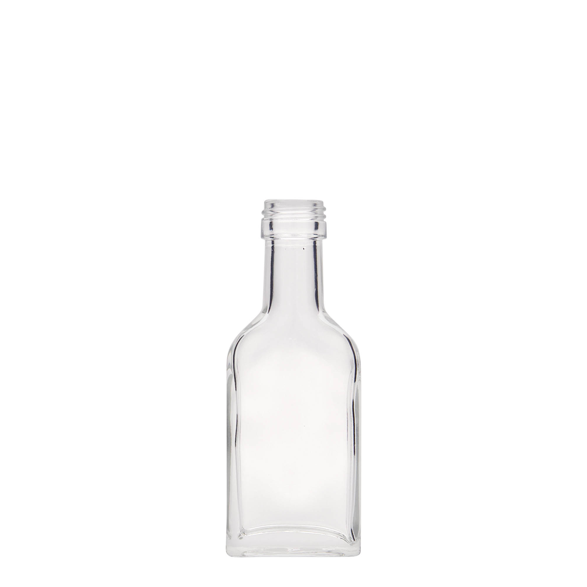40 ml Taschenflasche Langhals, rechteckig, Glas, Mündung: PP 22 40 ml Taschenflasche Langhals, rechteckig, Glas, Mündung: PP 22