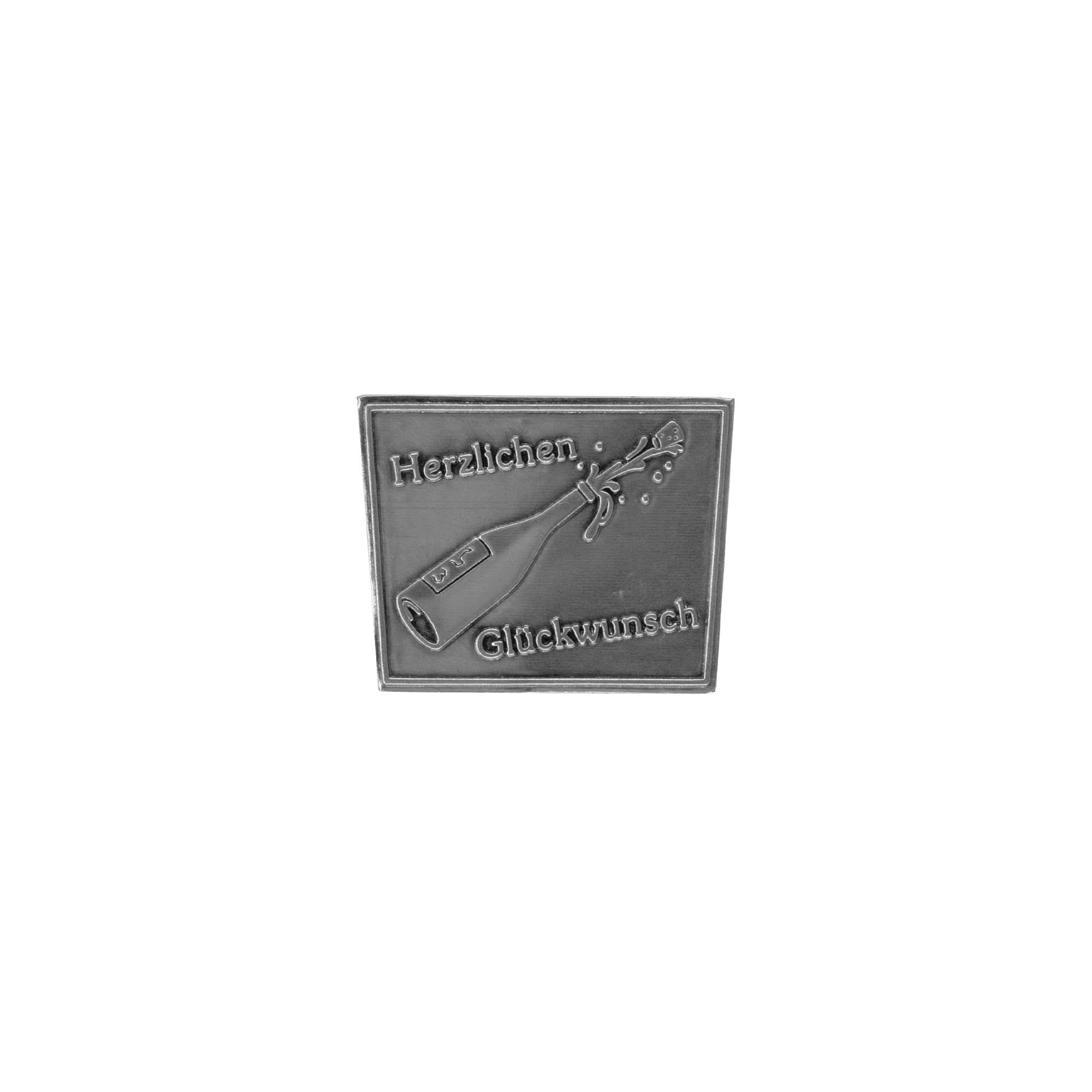 Zinnetikett 'Herzlichen Glückwunsch', Trapez, Metall, silber Zinnetikett 'Herzlichen Glückwunsch', Trapez, Metall, silber