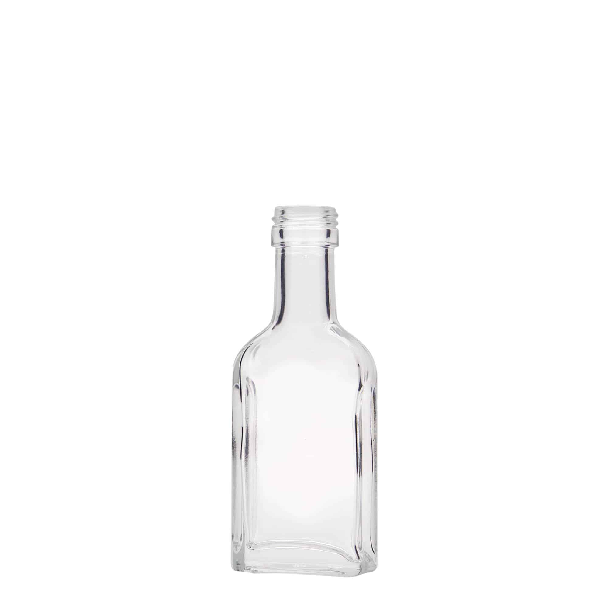 40 ml Taschenflasche Langhals, rechteckig, Glas, Mündung: PP 22 40 ml Taschenflasche Langhals, rechteckig, Glas, Mündung: PP 22