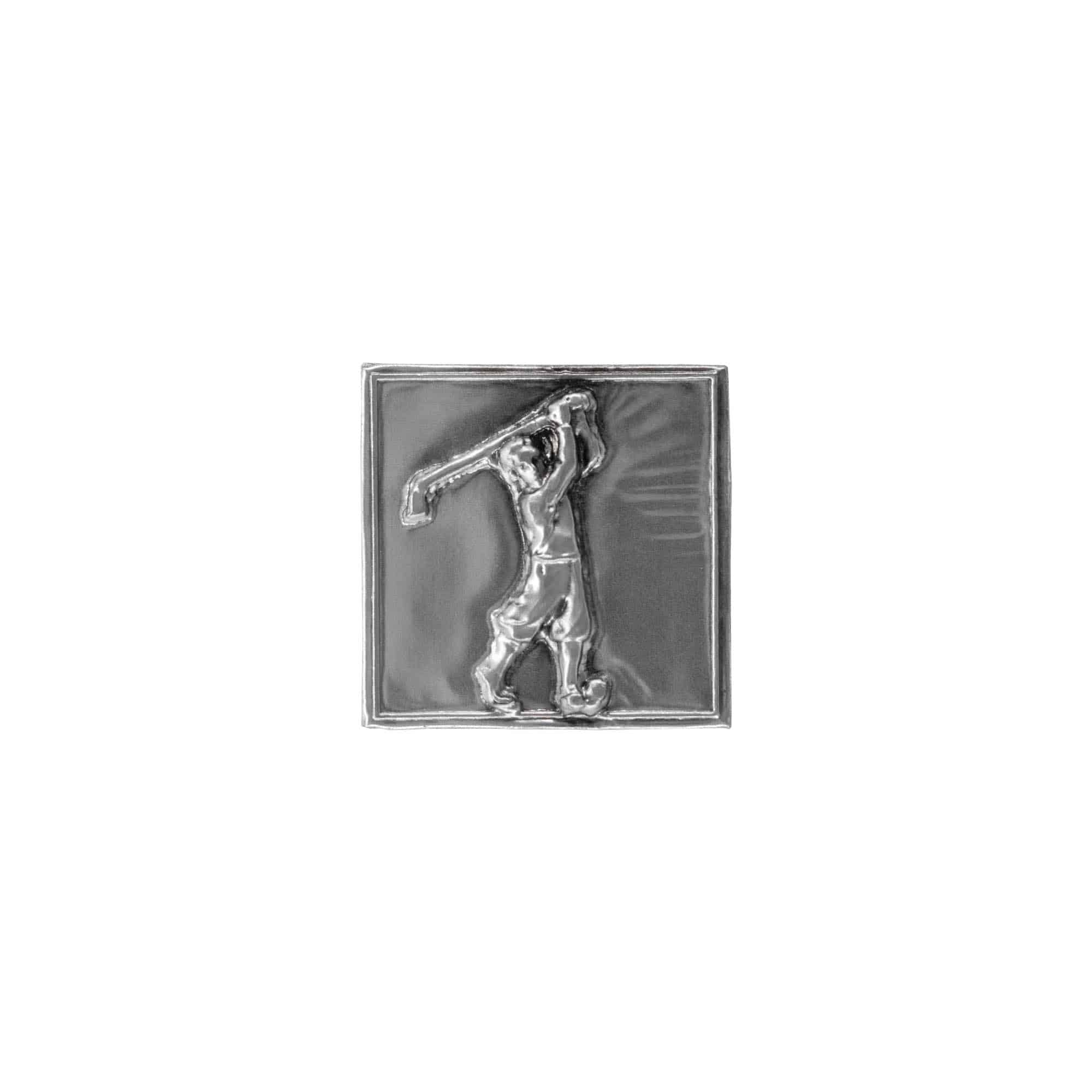Zinnetikett „Golfer“, quadratisch, Metall, silber