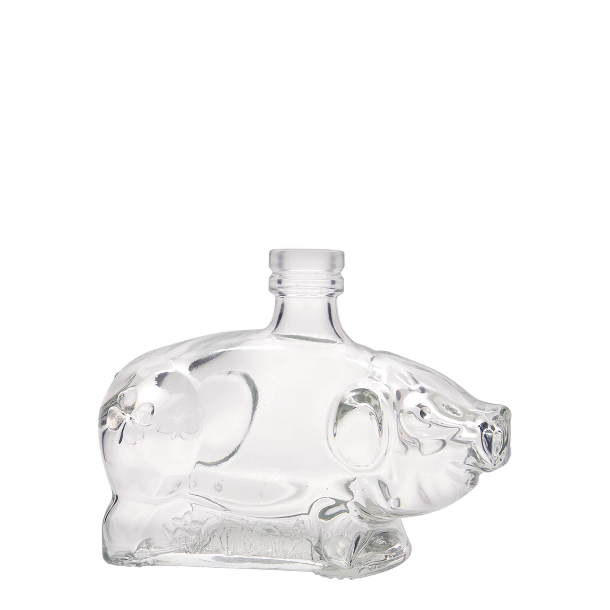 200 ml Glasflasche 'Glücksschweinchen', Mündung: Kork 200 ml Glasflasche 'Glücksschweinchen', Mündung: Kork
