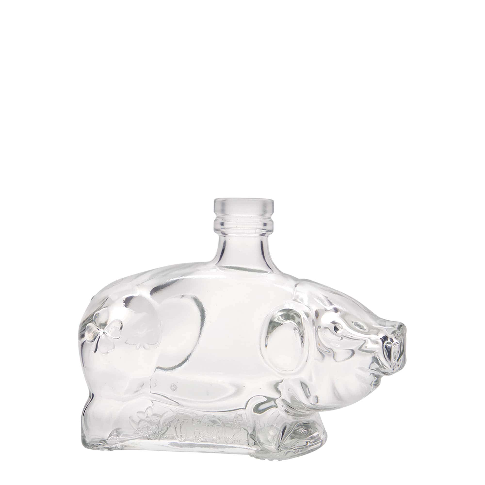 200 ml Glasflasche 'Glücksschweinchen', Mündung: Kork 200 ml Glasflasche 'Glücksschweinchen', Mündung: Kork