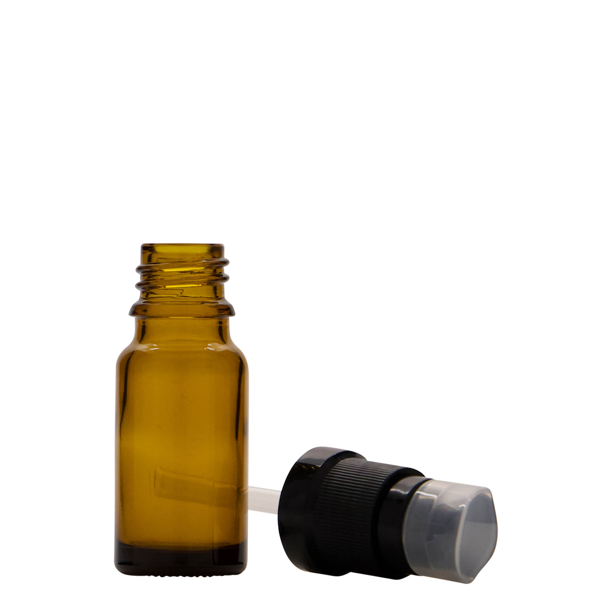 10 ml Medizinflasche mit Lotionspumpe, Glas, braun, Mündung: DIN 18 10 ml Medizinflasche mit Lotionspumpe, Glas, braun, Mündung: DIN 18
