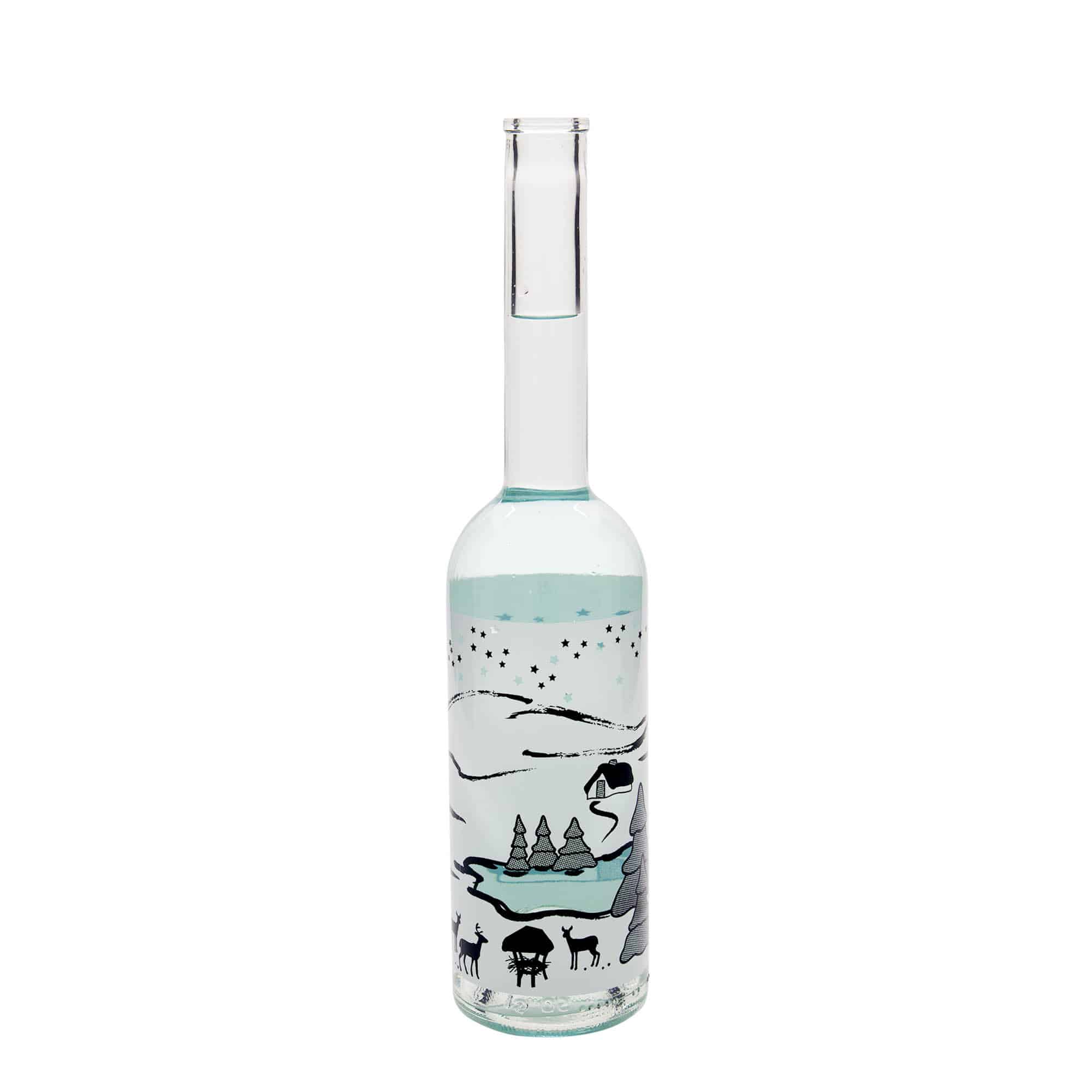 500 ml Glasflasche 'Opera', Motiv: Wintertraum-Bianco, Mündung: Kork 500 ml Glasflasche 'Opera', Motiv: Wintertraum-Bianco, Mündung: Kork