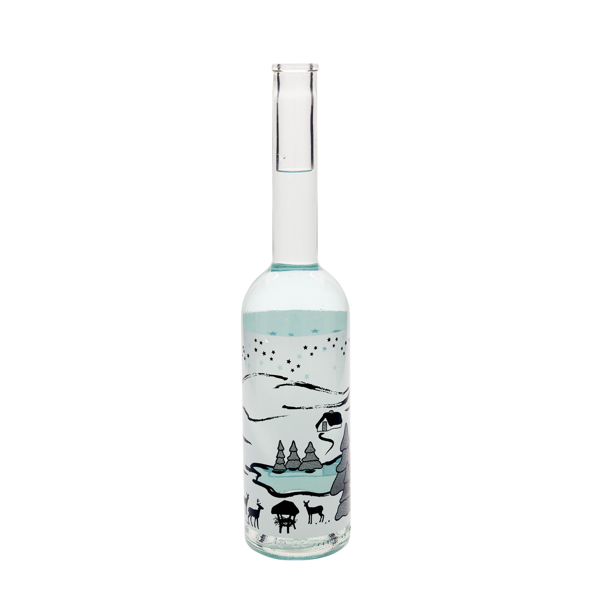 500 ml Glasflasche „Opera“, Motiv: Wintertraum-Bianco, Mündung: Kork