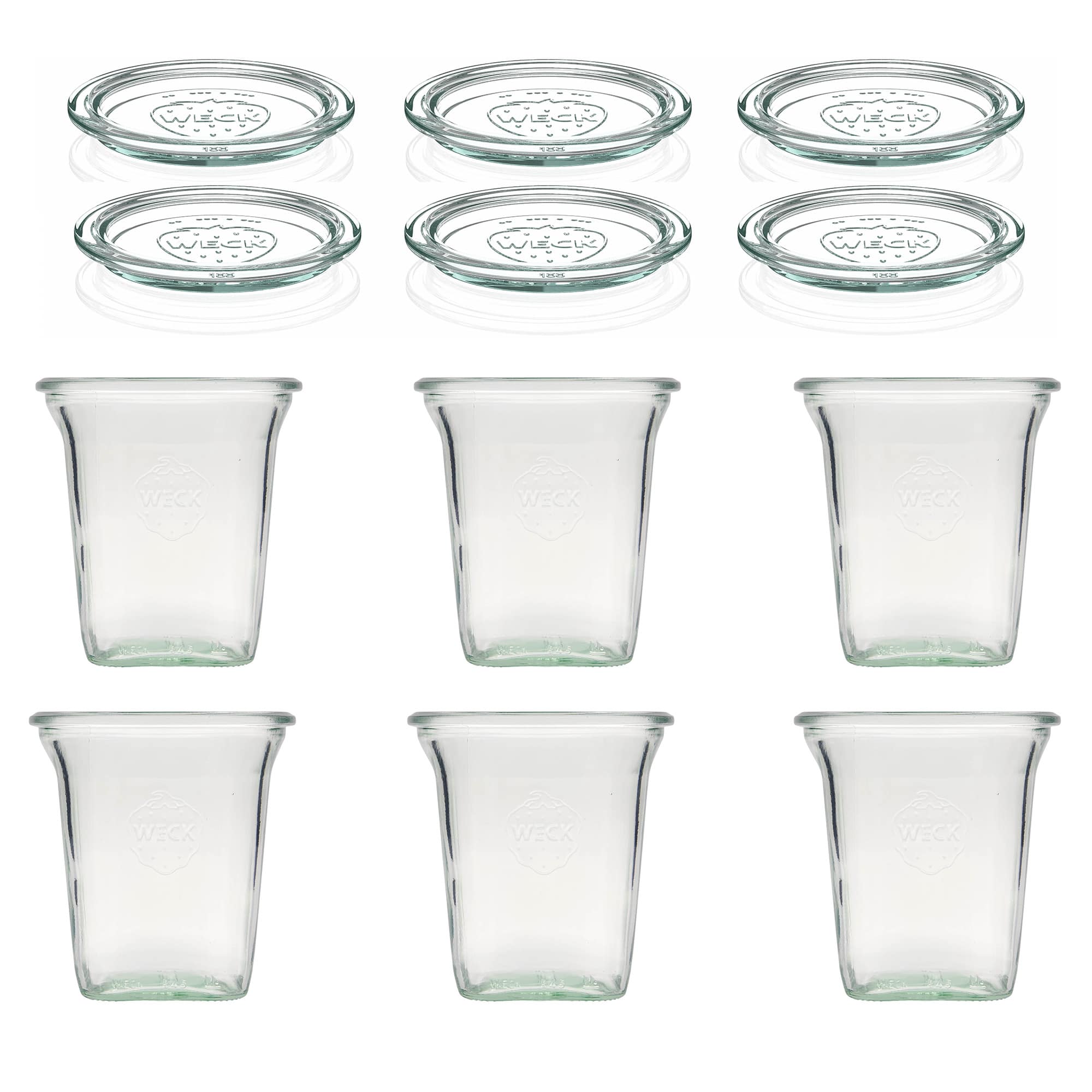 6x 545 ml WECK-Quadroglas mit Glasdeckel RR 100