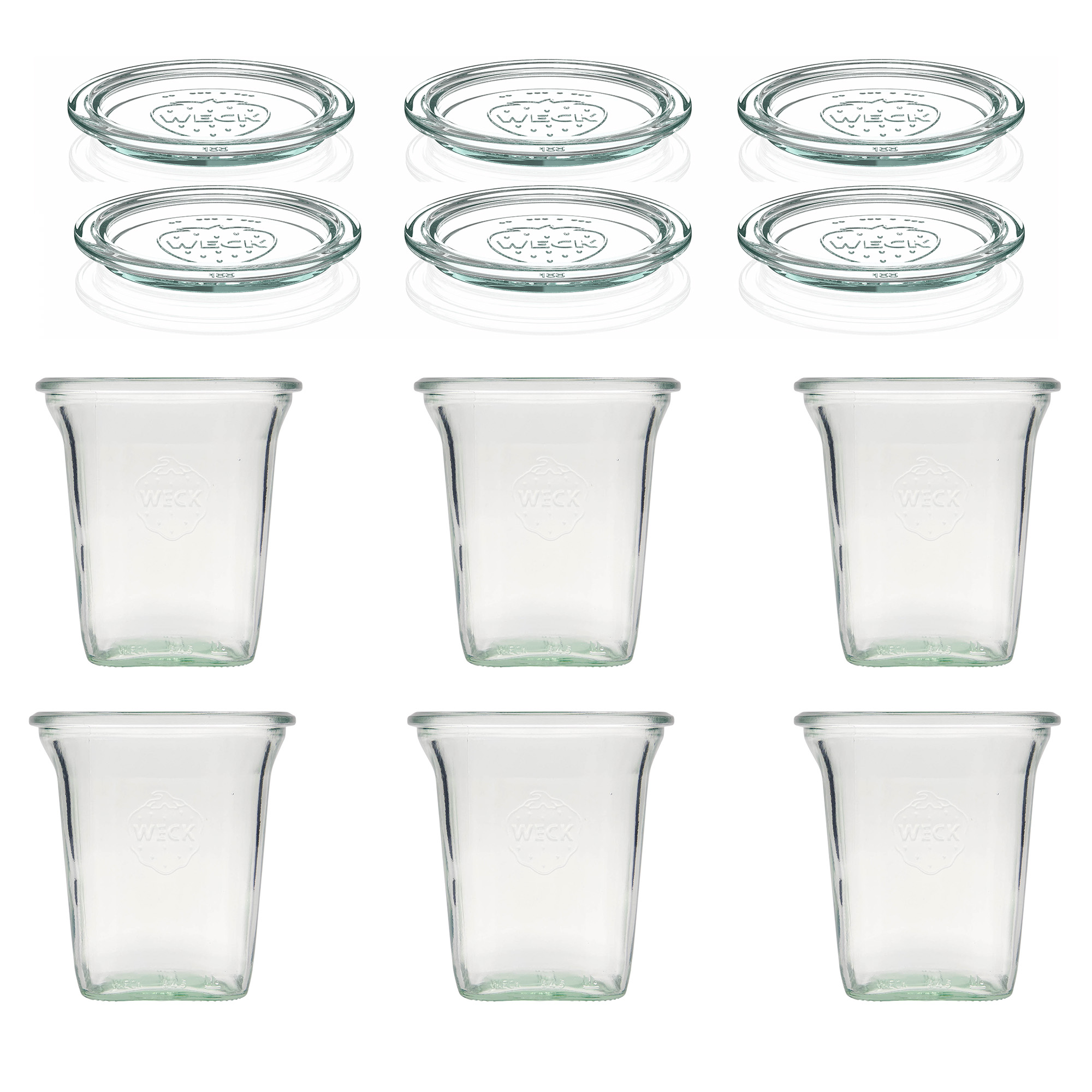 6x 545 ml WECK-Quadroglas mit Glasdeckel RR 100