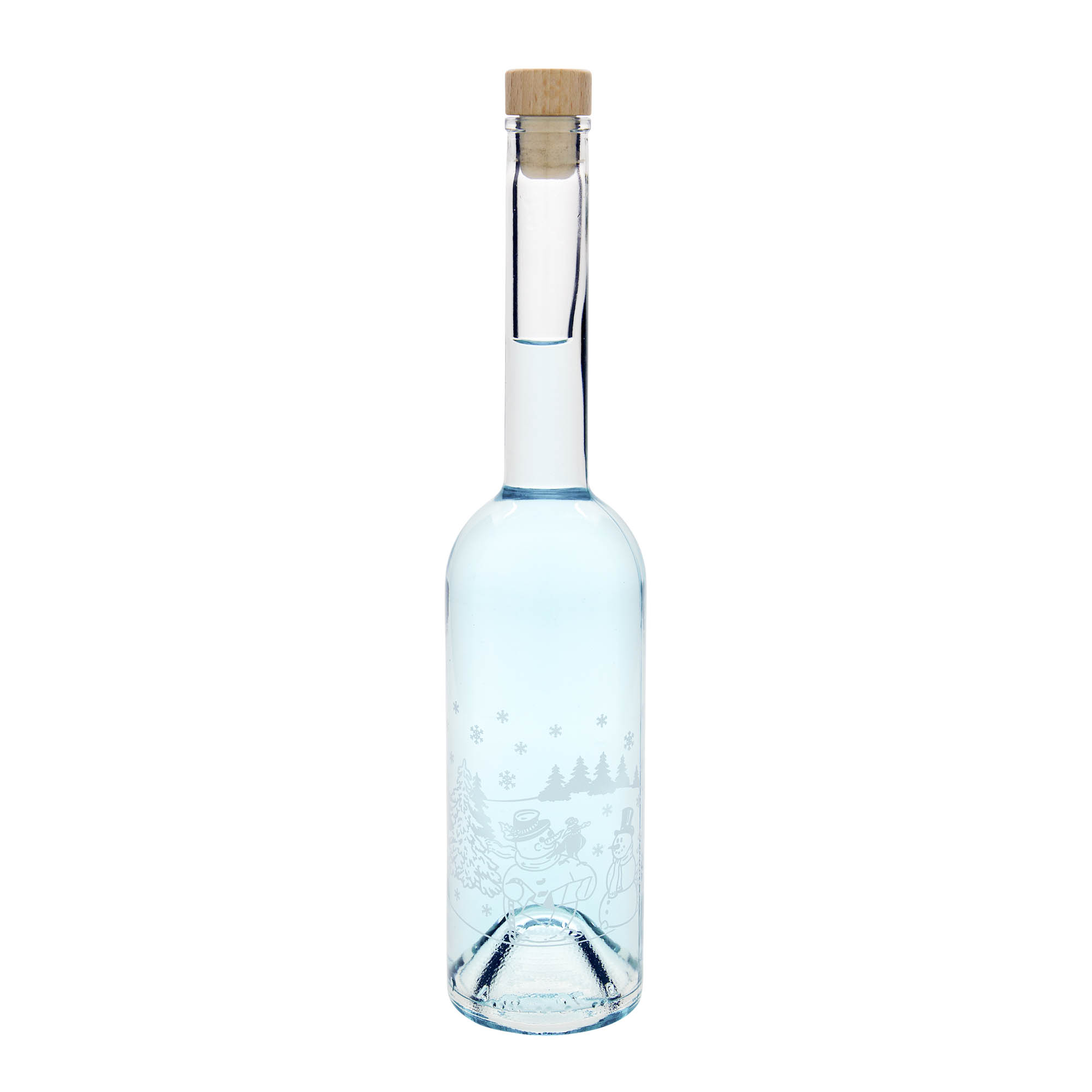 500 ml Glasflasche 'Opera', Motiv: Schneemannflasche, Mündung: Kork 500 ml Glasflasche 'Opera', Motiv: Schneemannflasche, Mündung: Kork