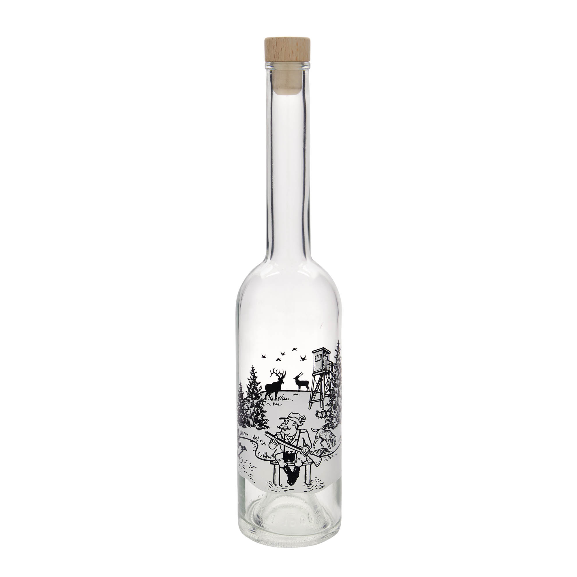 500 ml Glasflasche 'Opera', Motiv: Jäger, Mündung: Kork 500 ml Glasflasche 'Opera', Motiv: Jäger, Mündung: Kork