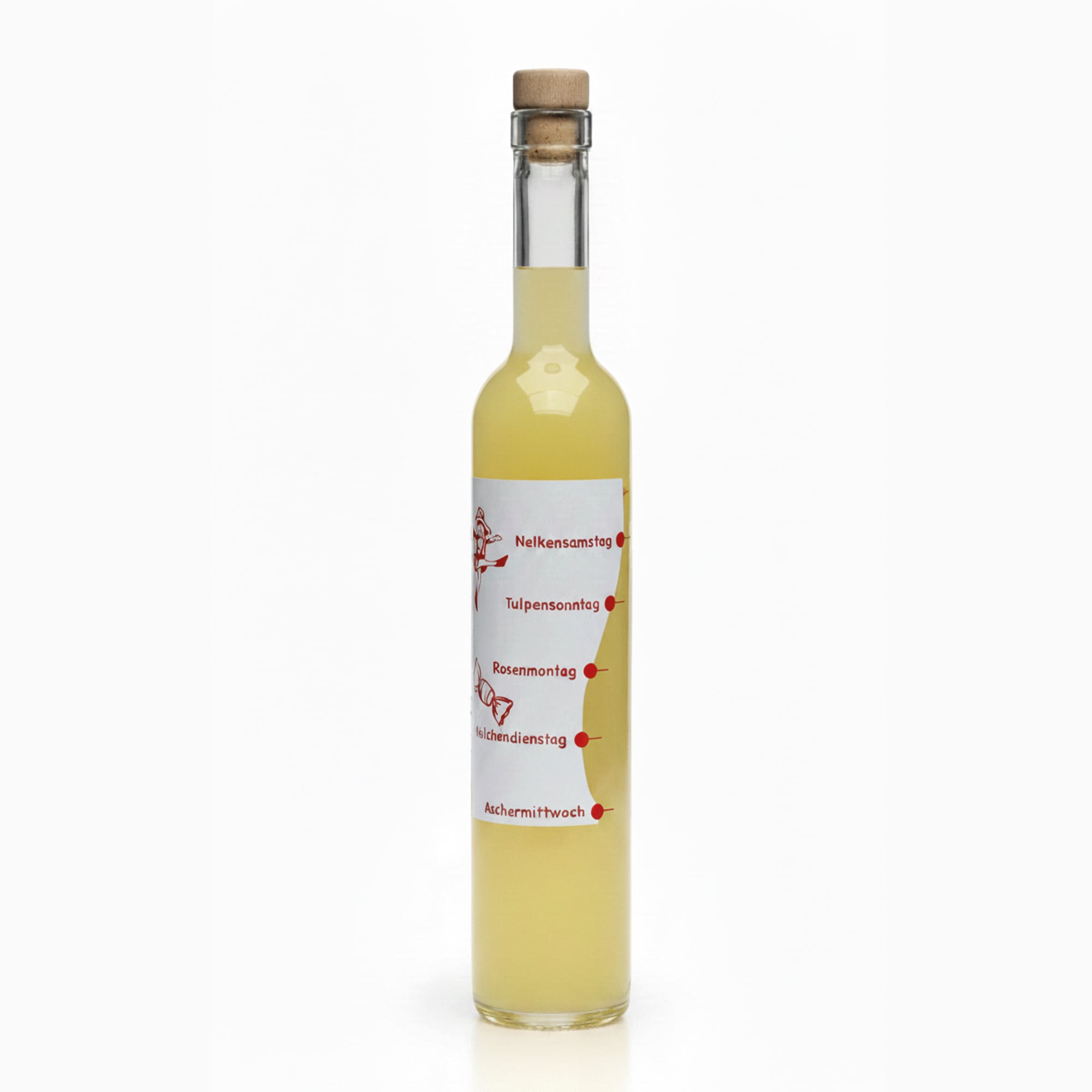 500 ml Glasflasche Maximo bedruckt 'Karneval', Mündung: Kork