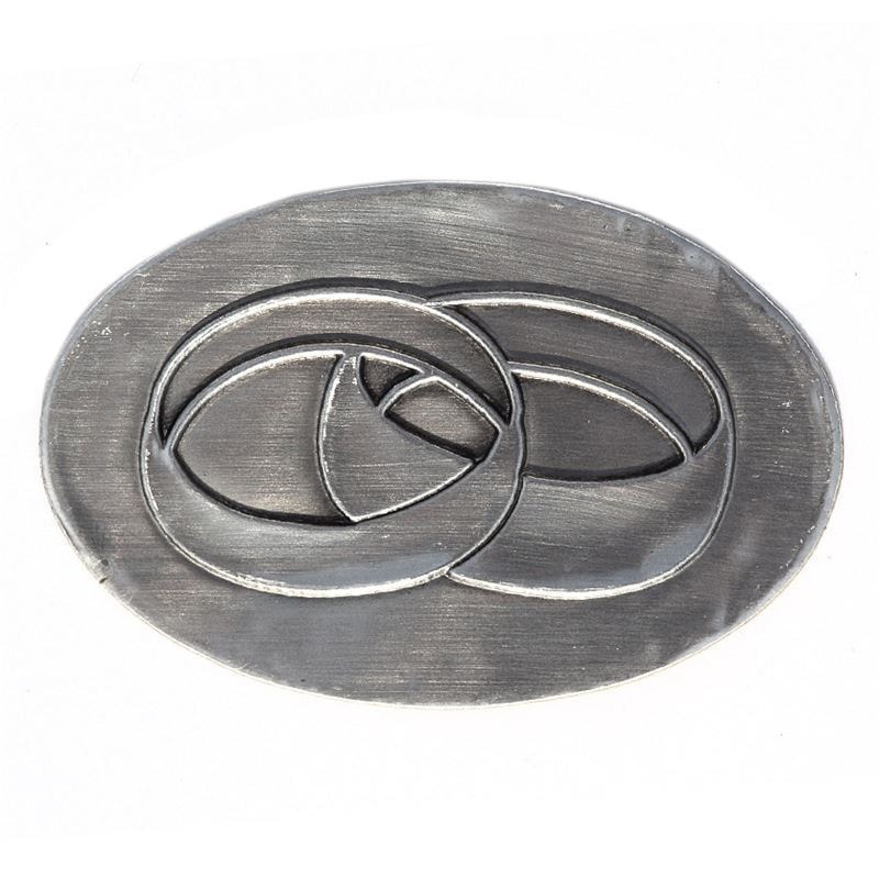 Zinnetikett „Trauringe“, oval, Metall, silber