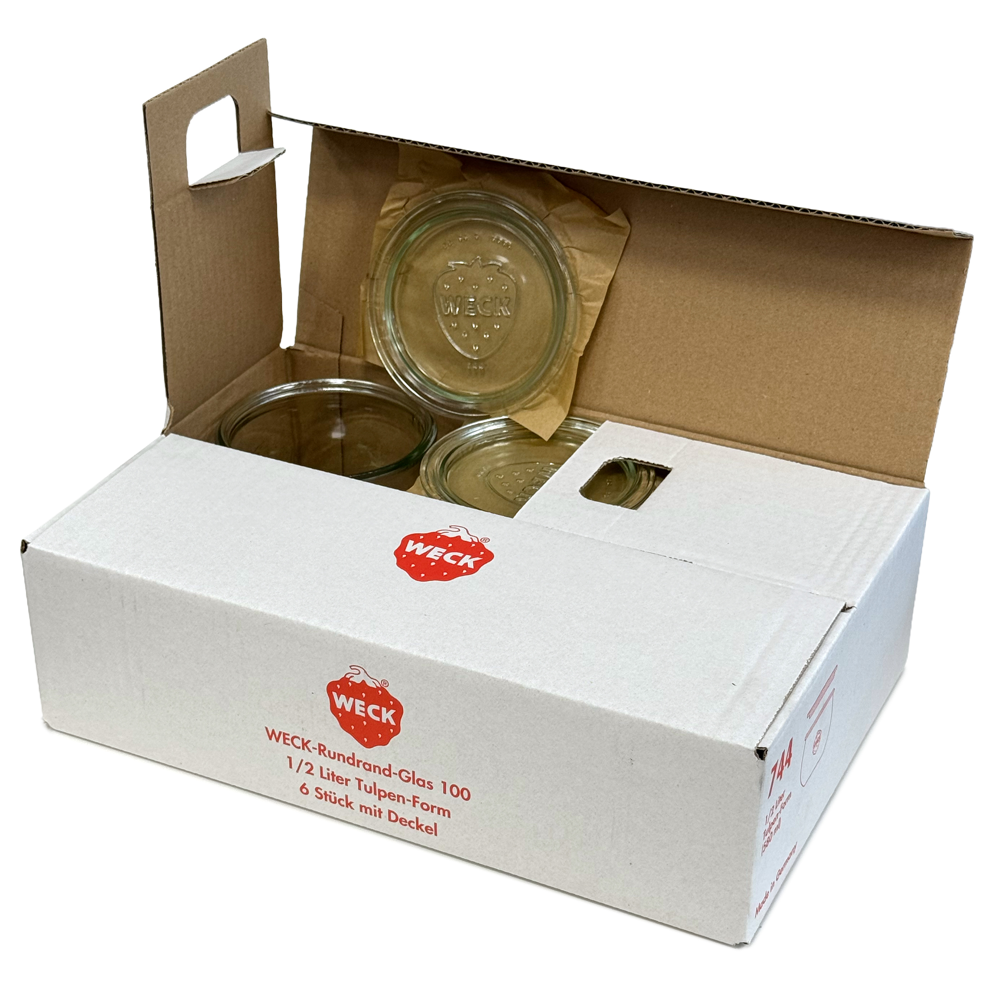 6x 580 ml WECK-Tulpenglas mit Glasdeckel RR 100