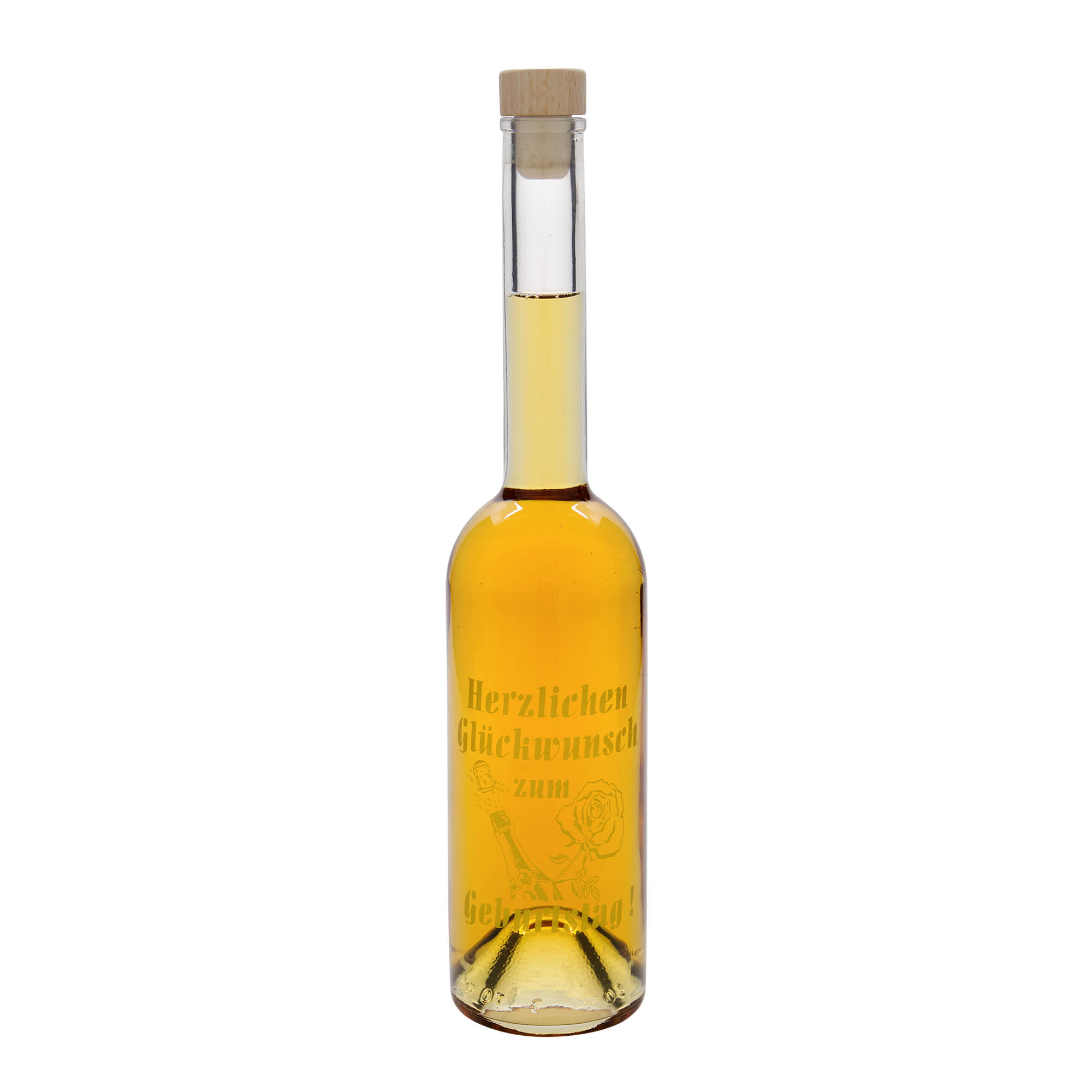 500 ml Glasflasche 'Opera', Motiv: Geburtstagsflasche, Mündung: Kork 500 ml Glasflasche 'Opera', Motiv: Geburtstagsflasche, Mündung: Kork