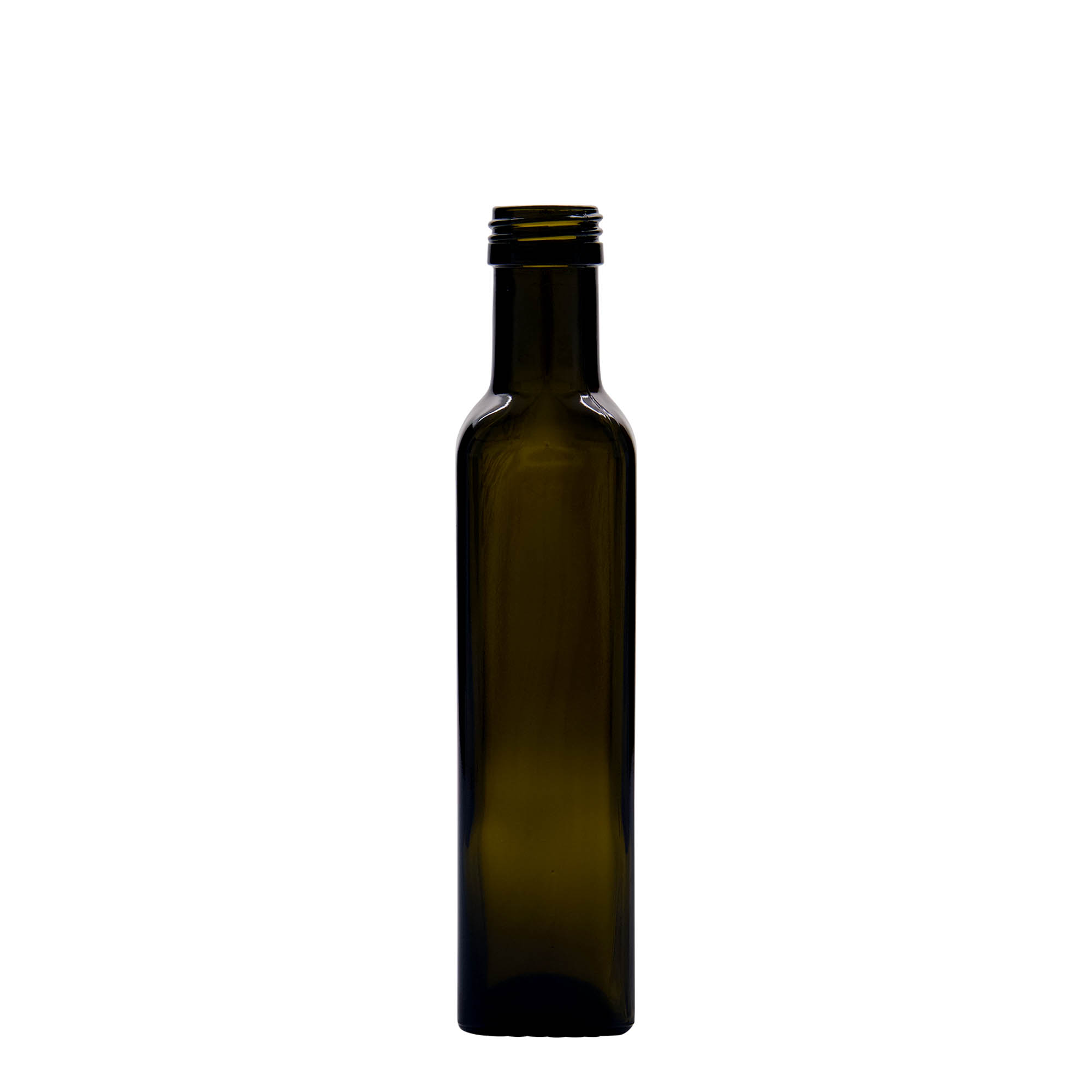 250 ml Glasflasche „Marasca“, quadratisch, antikgrün, Mündung: PP 31,5