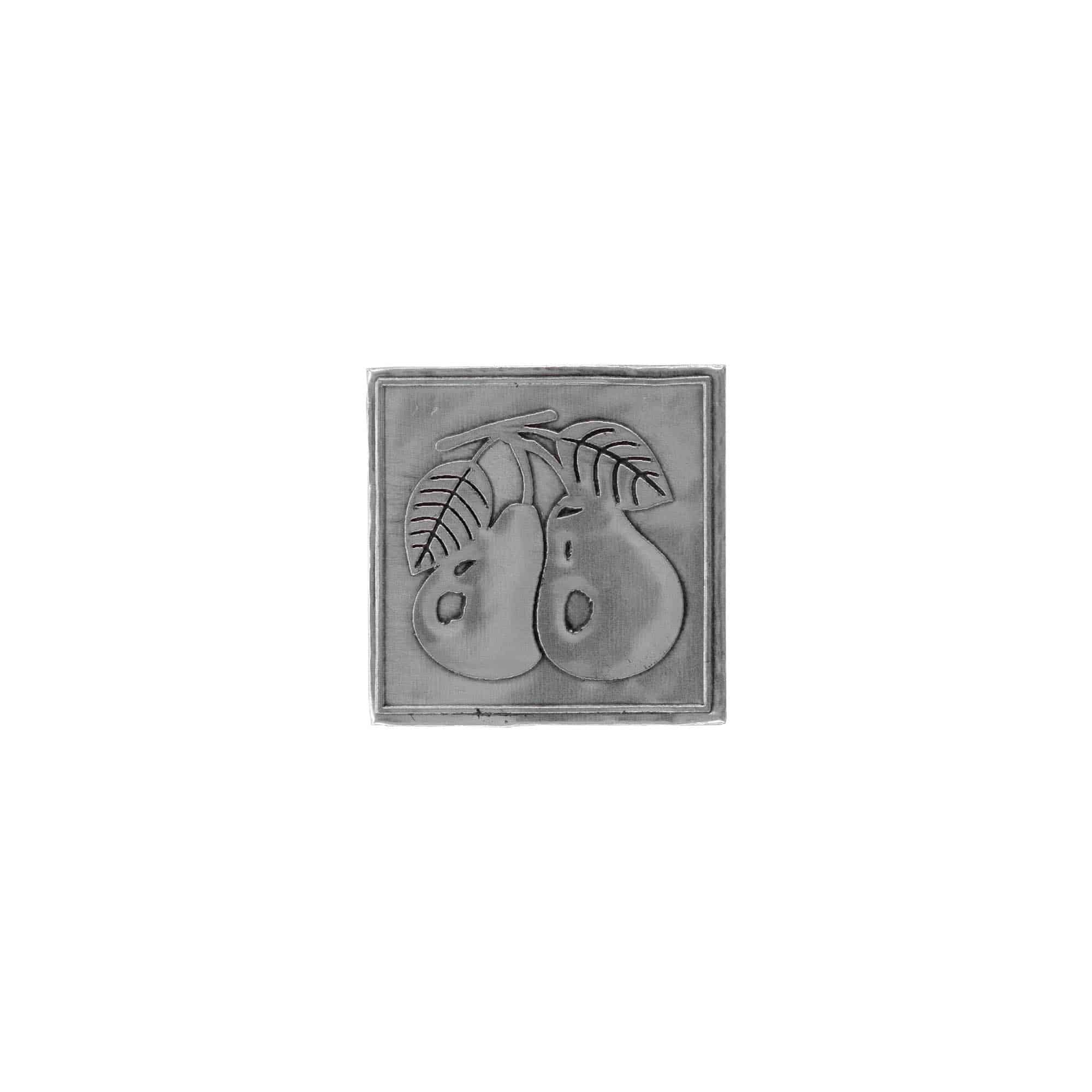 Zinnetikett „Birne“, quadratisch, Metall, silber
