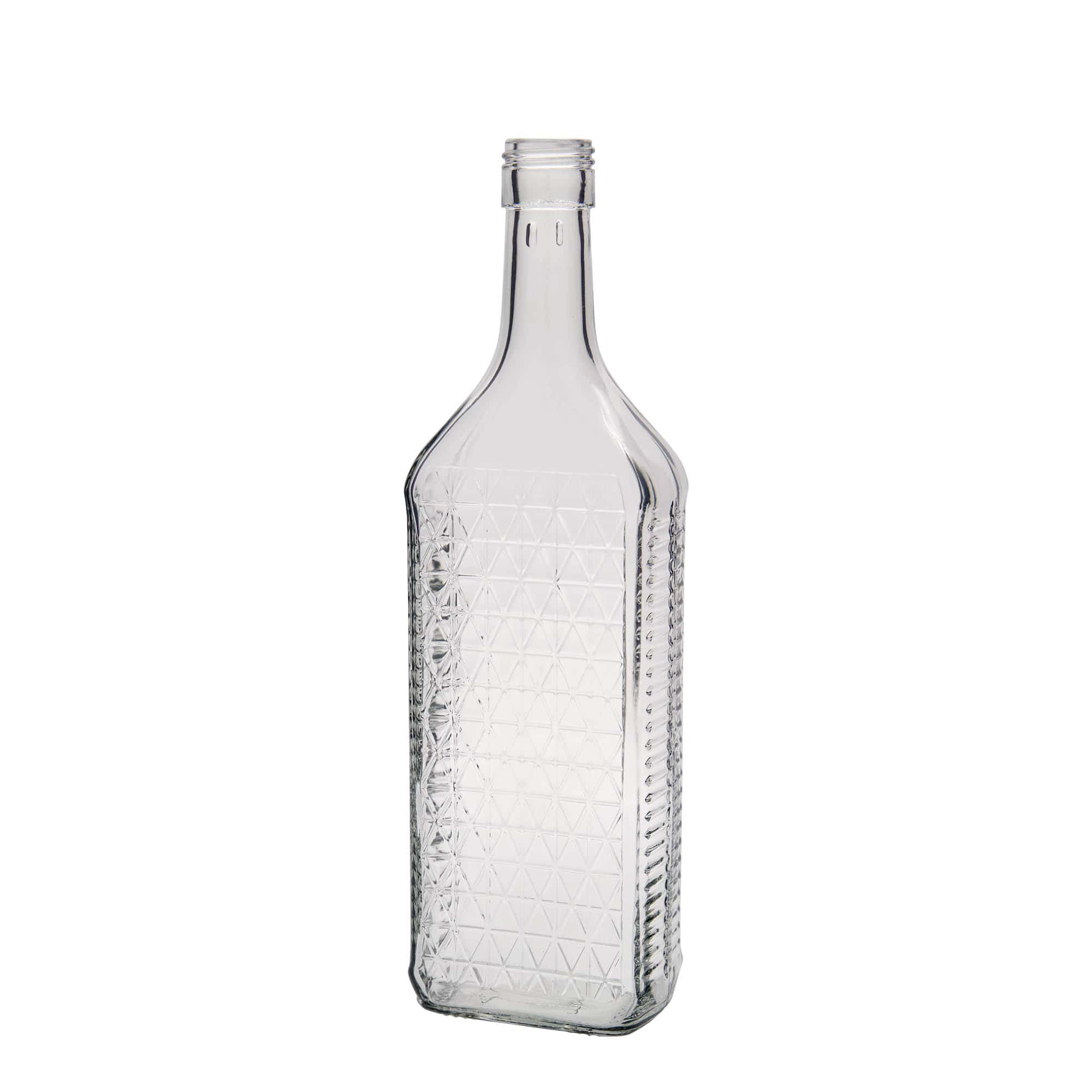 700 ml Glasflasche „Caruso“, rechteckig, Mündung: PP 31,5