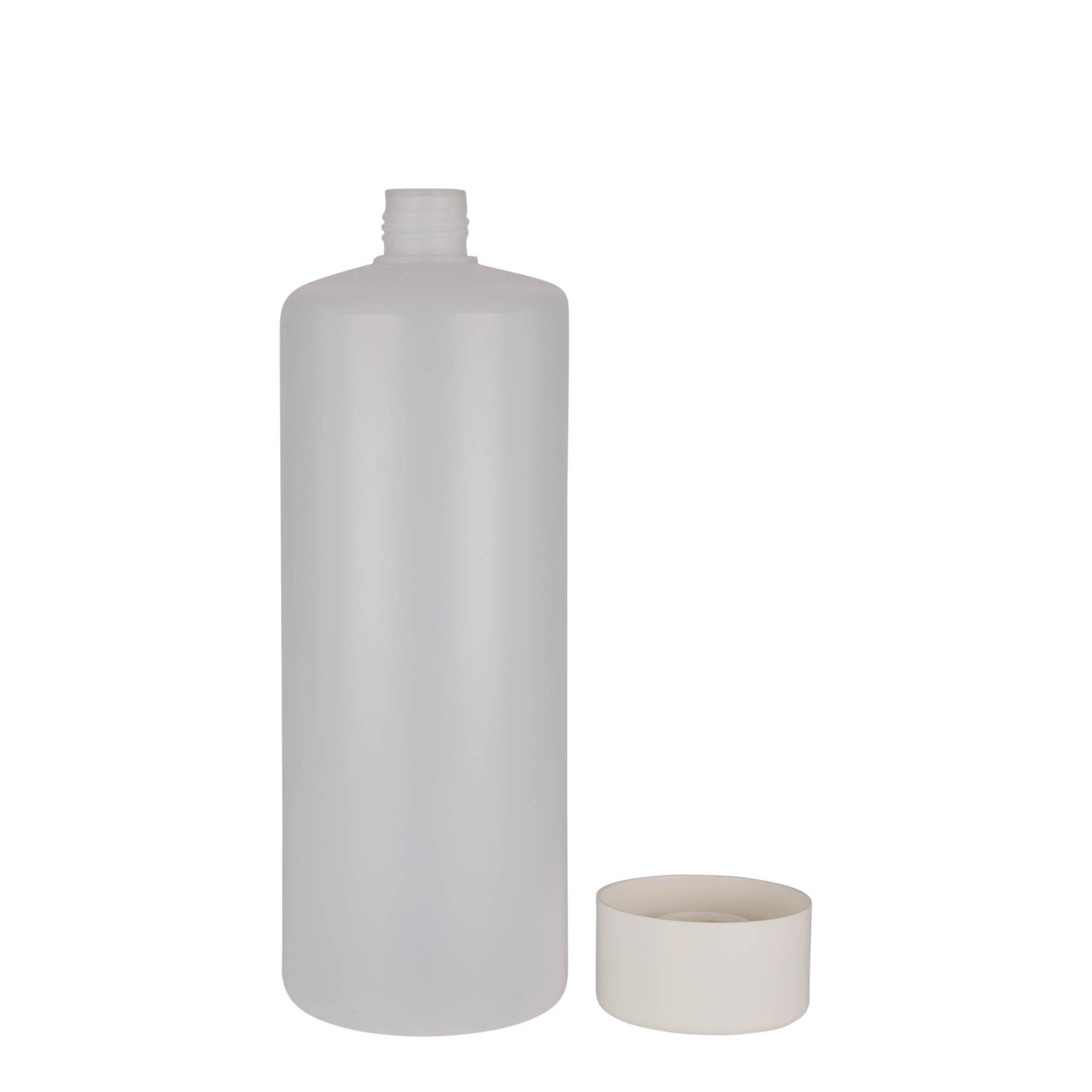 1.000 ml Rundflasche, PE-Kunststoff, natur, Mündung: Schraubverschluss 1.000 ml Rundflasche, PE-Kunststoff, natur, Mündung: Schraubverschluss